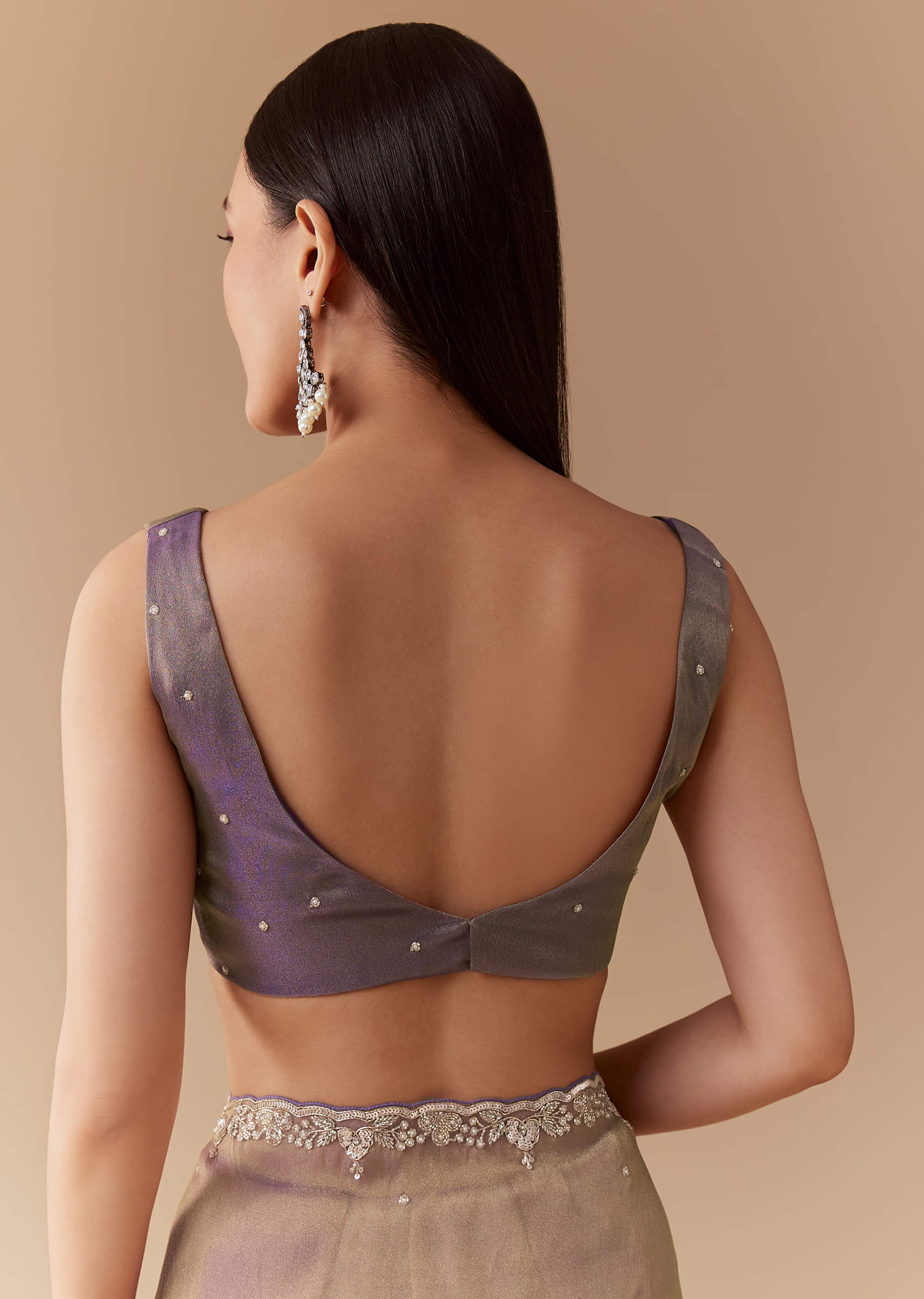 Lavender Tissue Embroidered Saree with Unstitched Blouse - Image 8