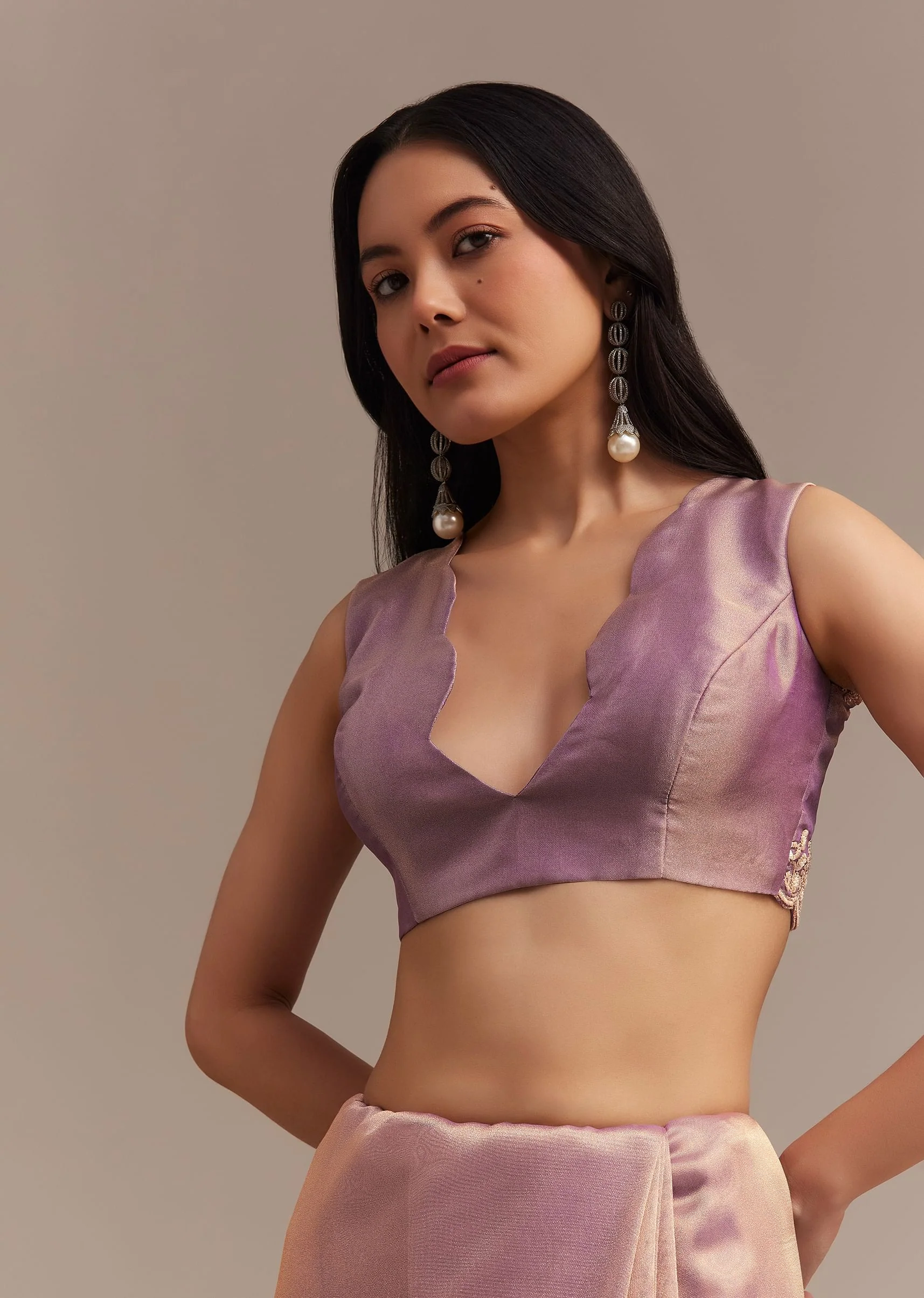 Lavender Tissue Saree Embroidered With Sequins And Cutdana - Image 7