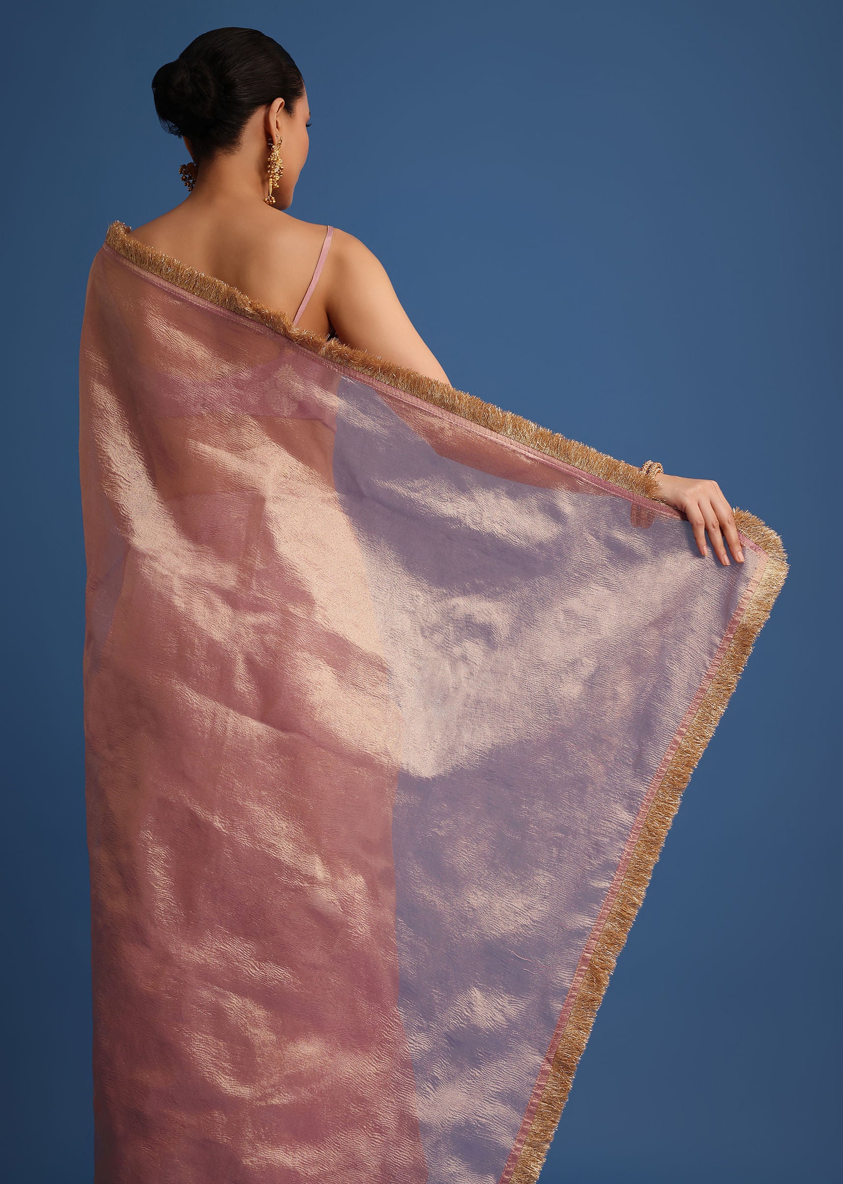 Lavender Tissue Silk Saree With Zari Frill Lace Border - Image 4