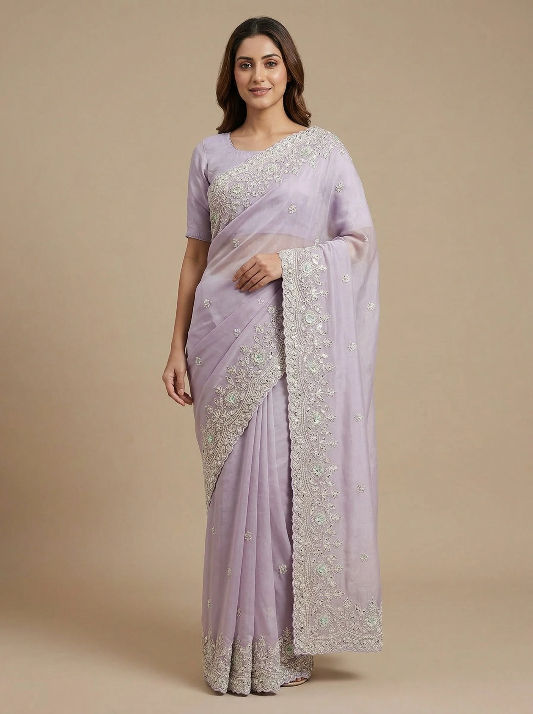 Lavender Veil Embroidered Saree