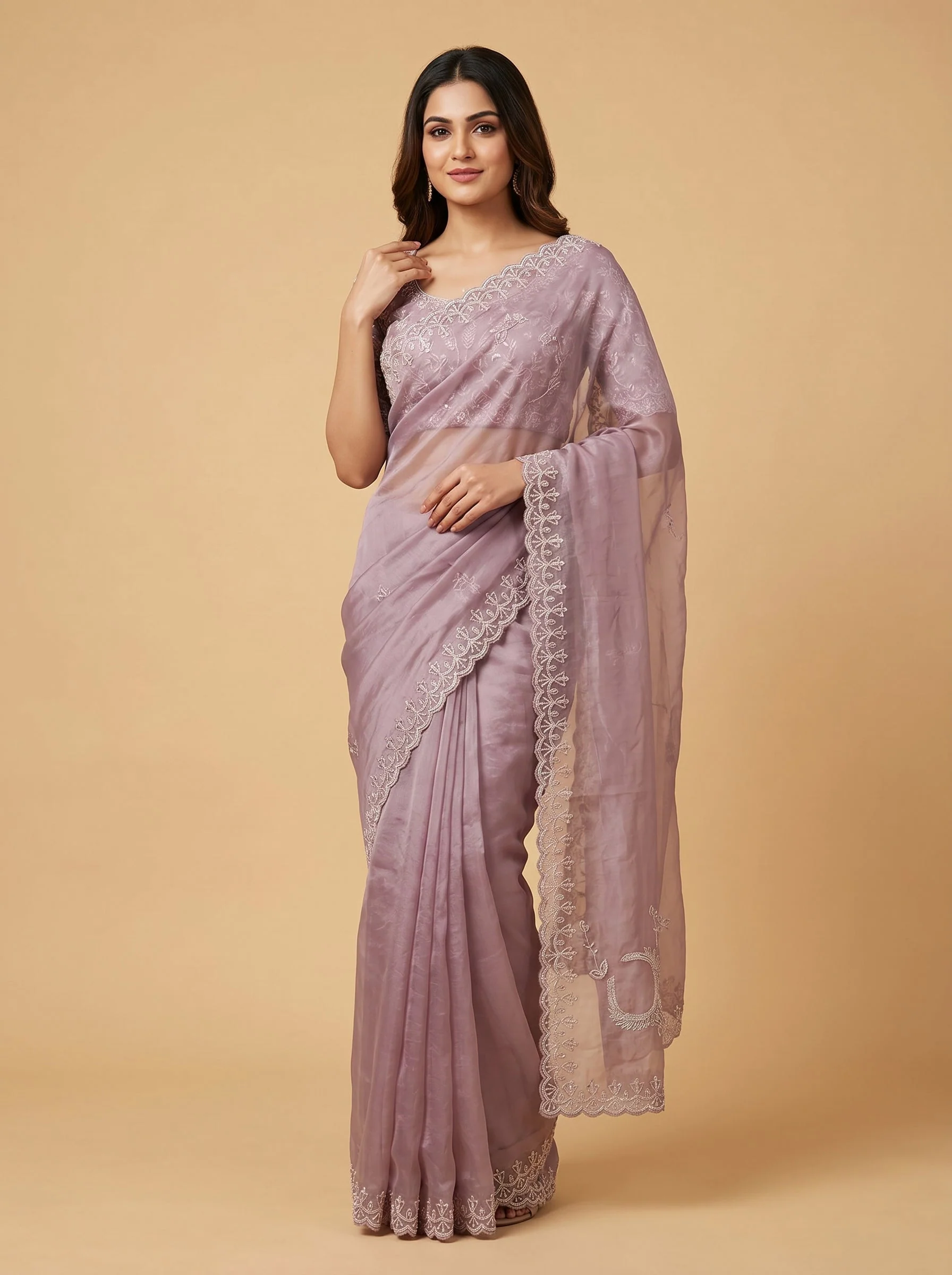 Lavender Whisper Embroidery Saree