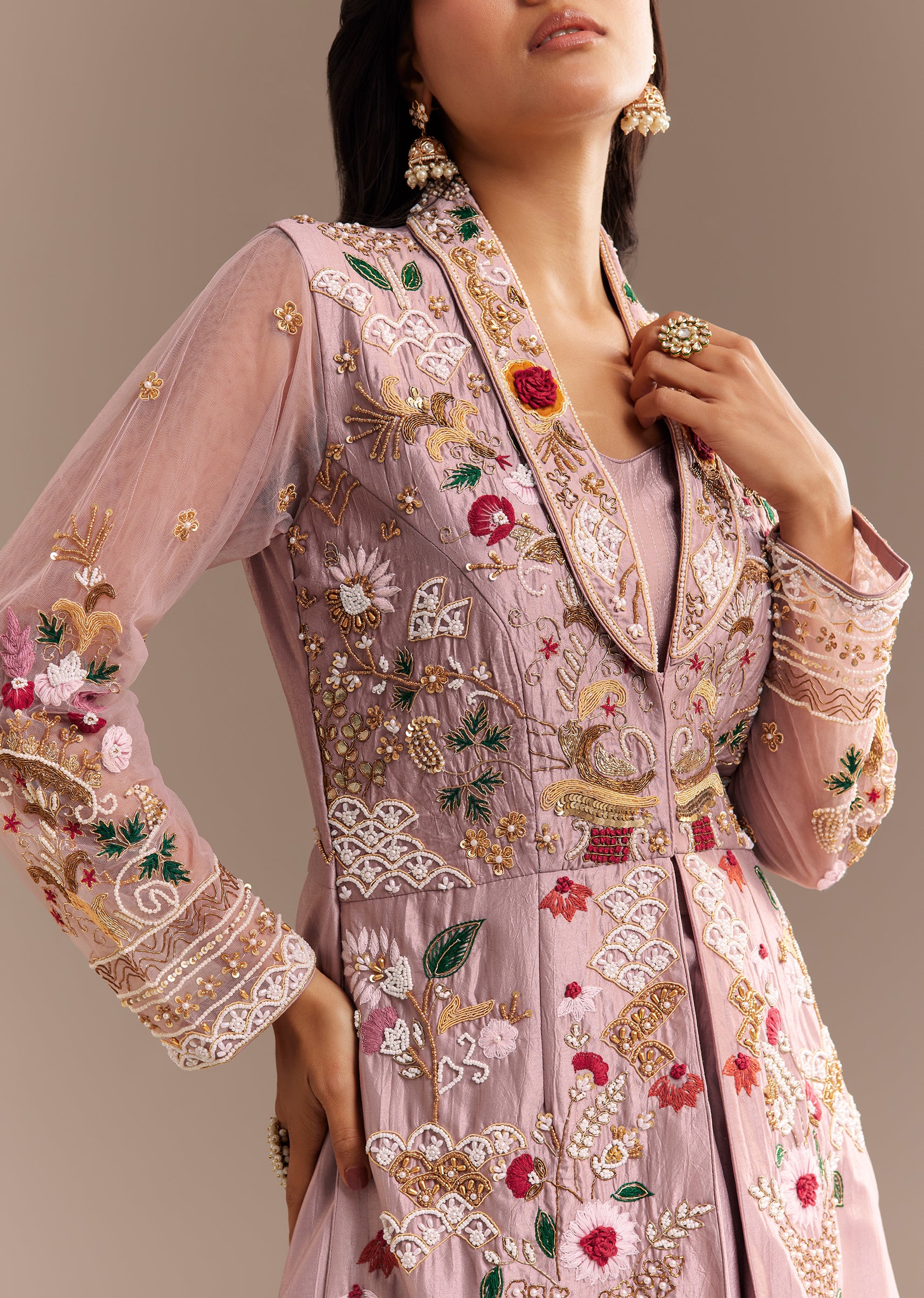 Lavender Zardosi Embroidered Jacket Lehenga Set - Image 2