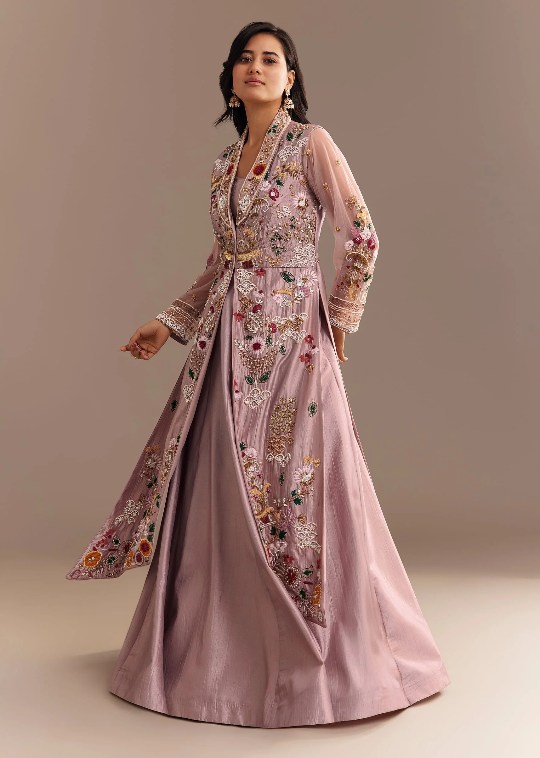 Lavender Zardosi Embroidered Jacket Lehenga Set - Image 3
