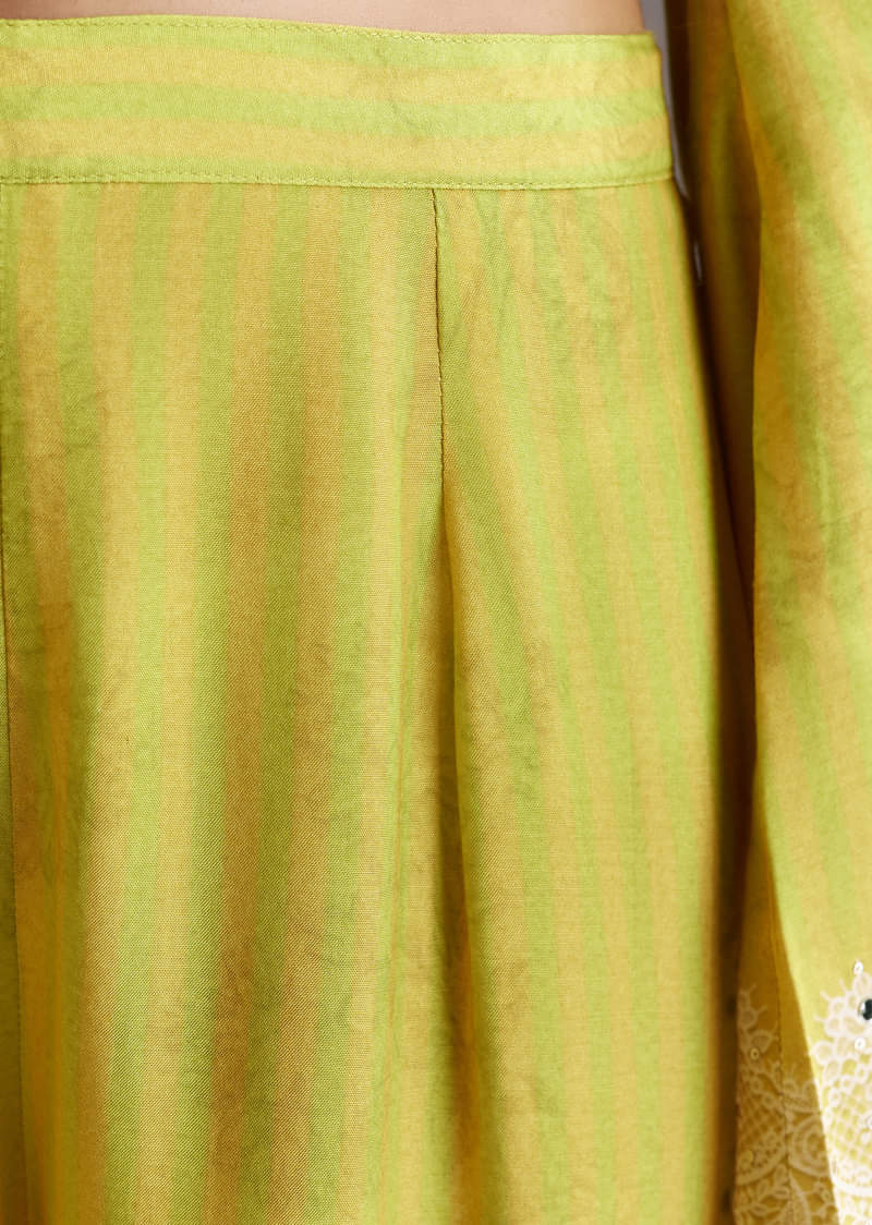 Lemon Green Printed Palazzo Set With Mirror Work - Image 5