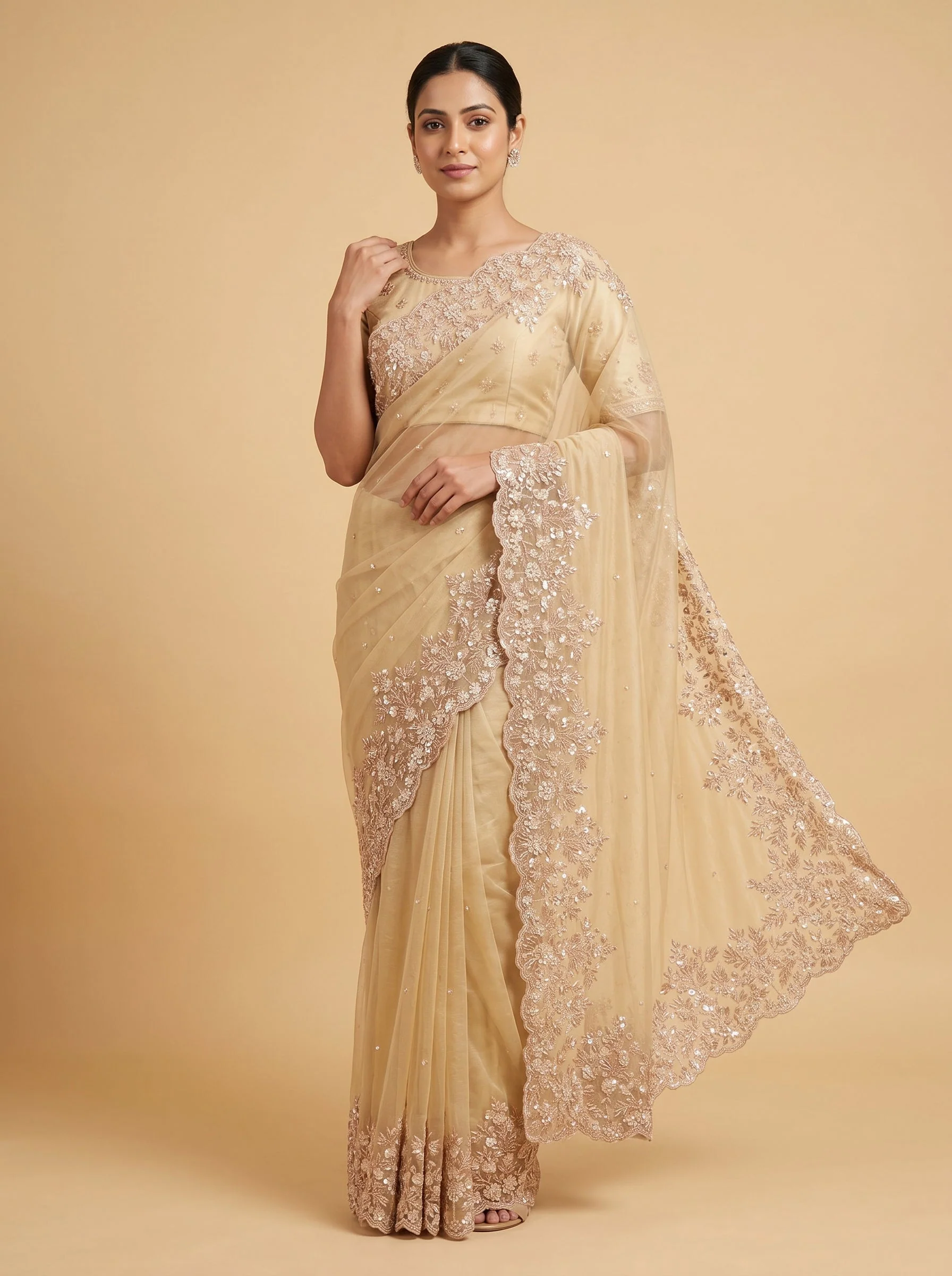 Lemon Green Zesty Tone Embroidered Saree