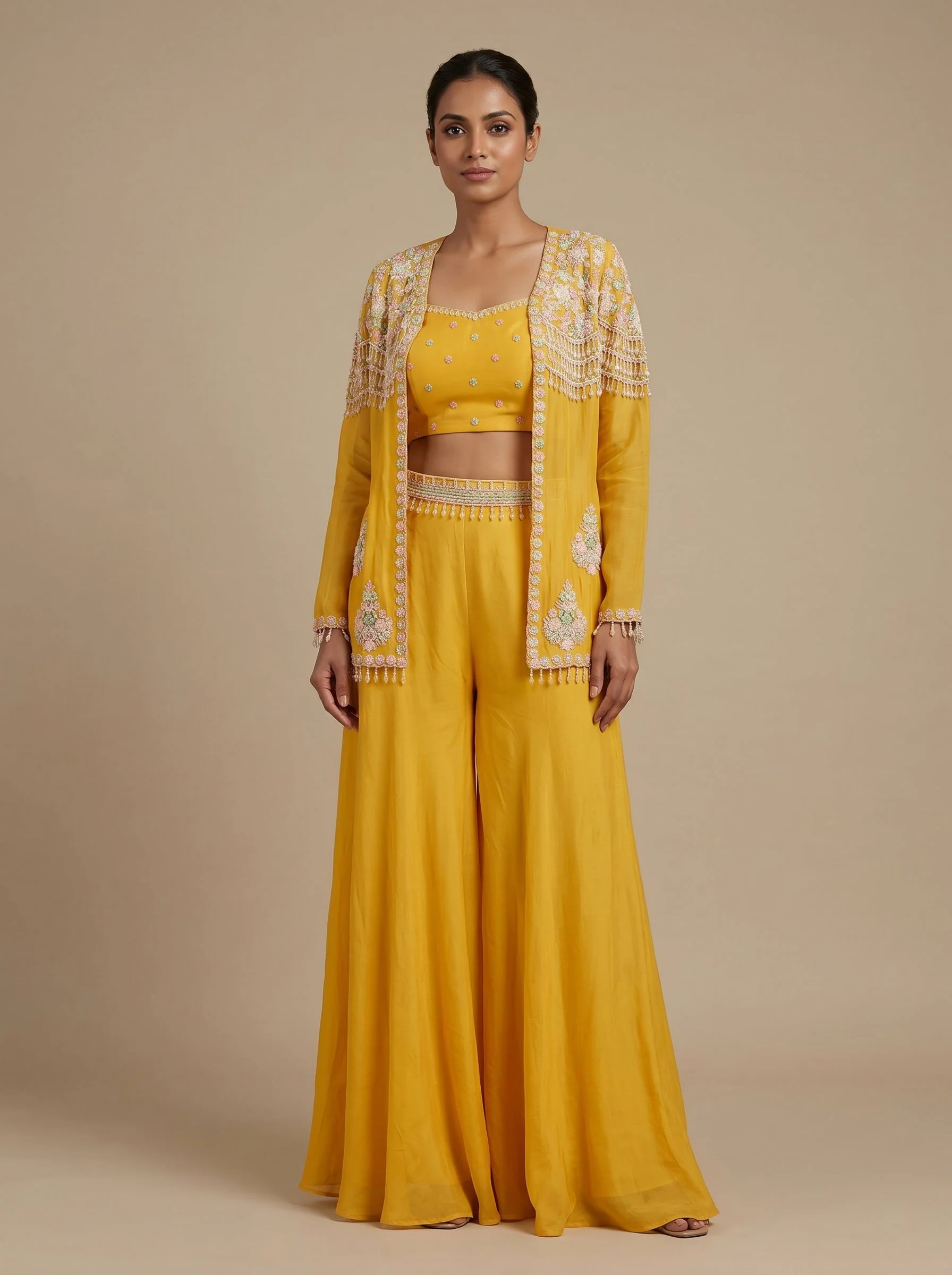 Lemon Zest Palazzo Crop Top Set