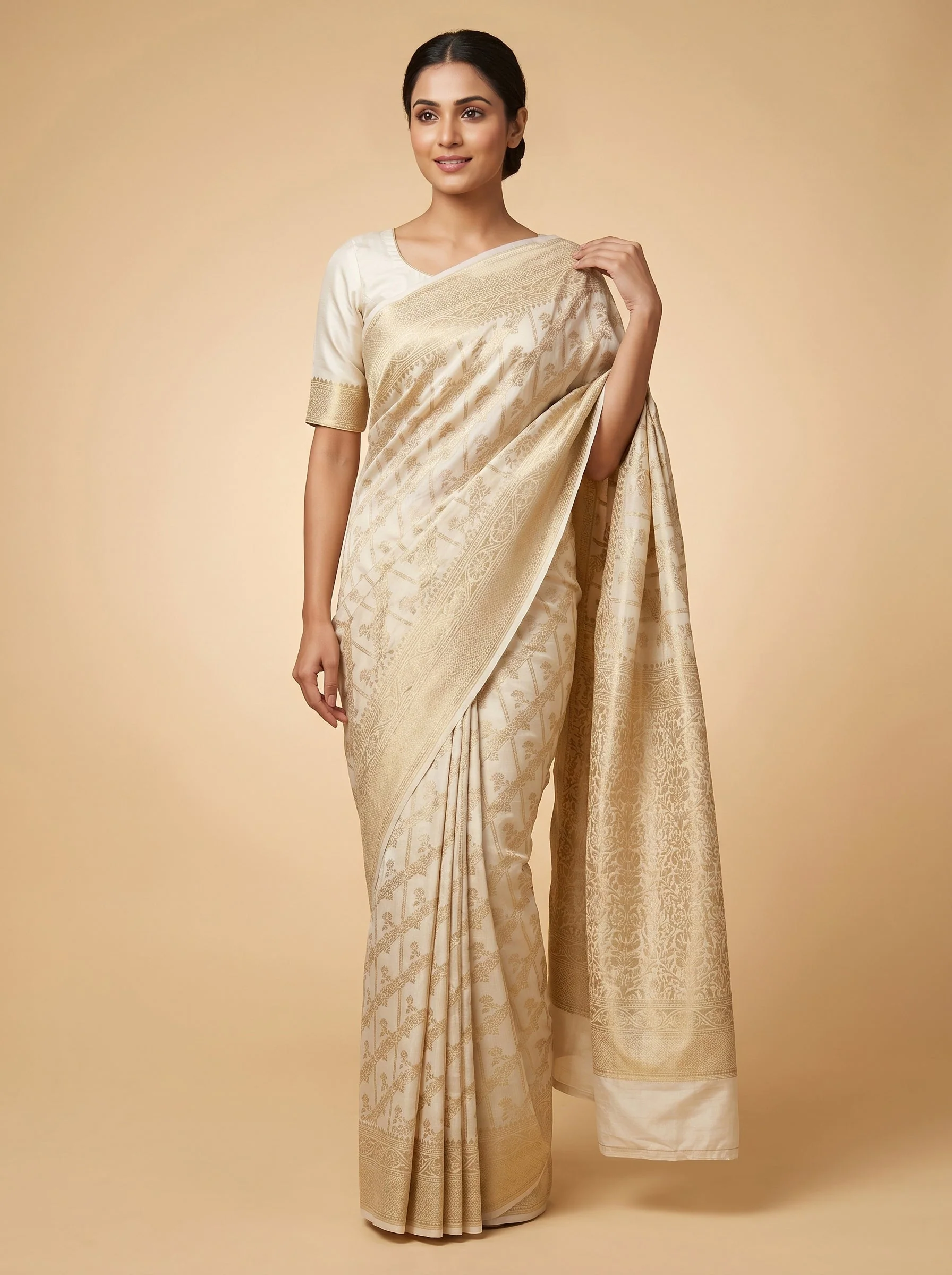 Light Beige Polite Elegance Handloom Saree