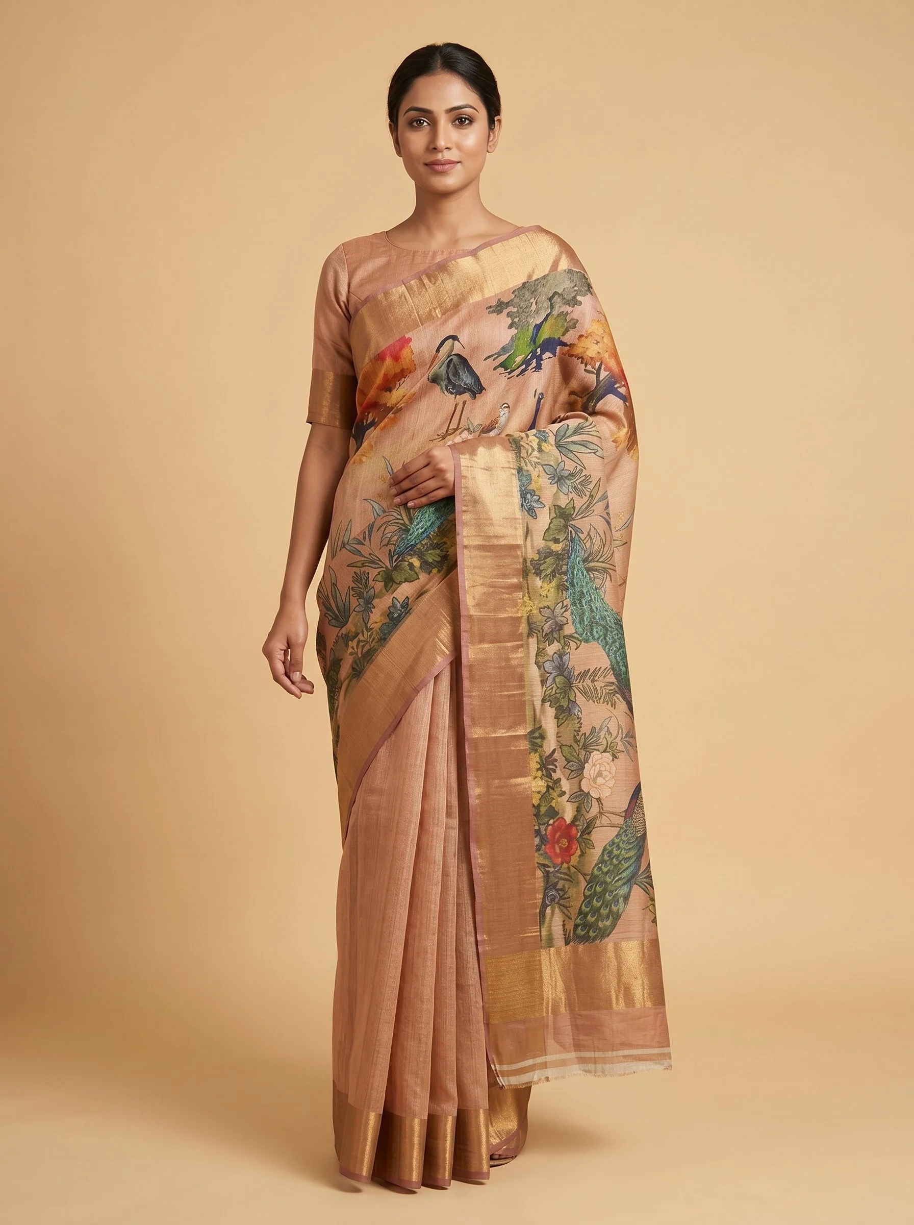 Light Brown Natural Handloom Saree