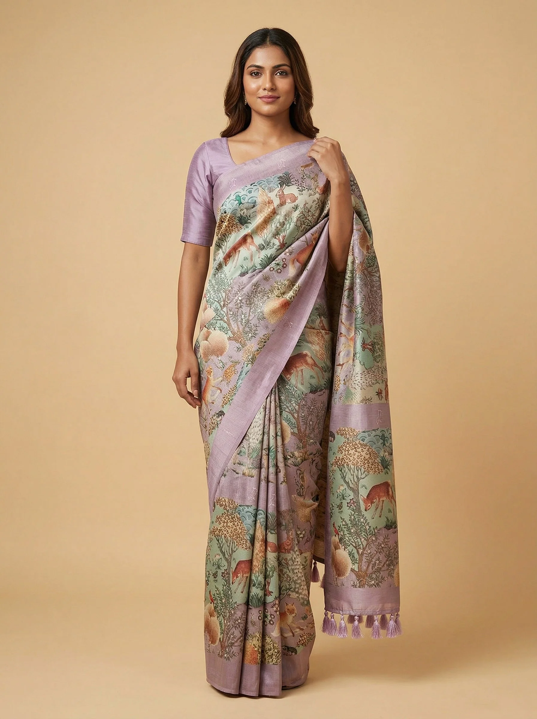 Light Brown Printed Rustic Saree