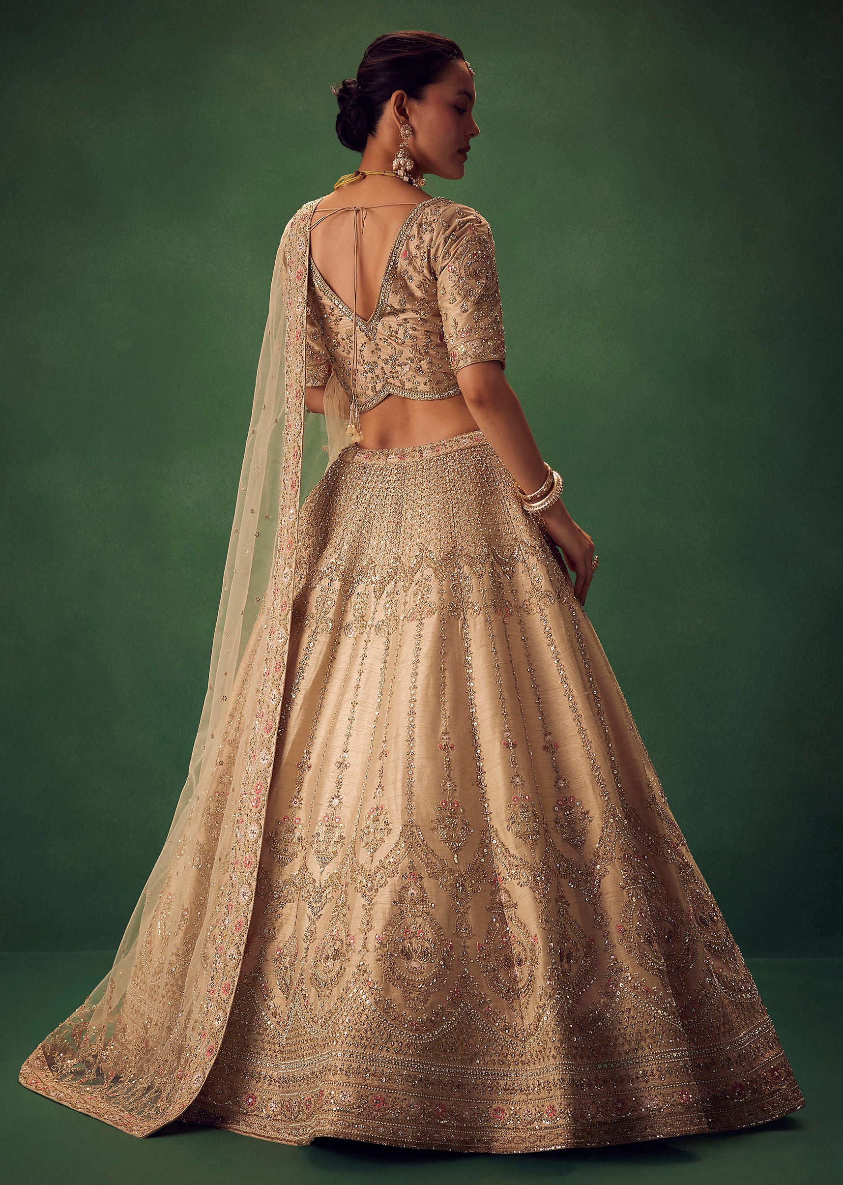 Light Gold Hand Embroidered Lehenga Set - Image 6
