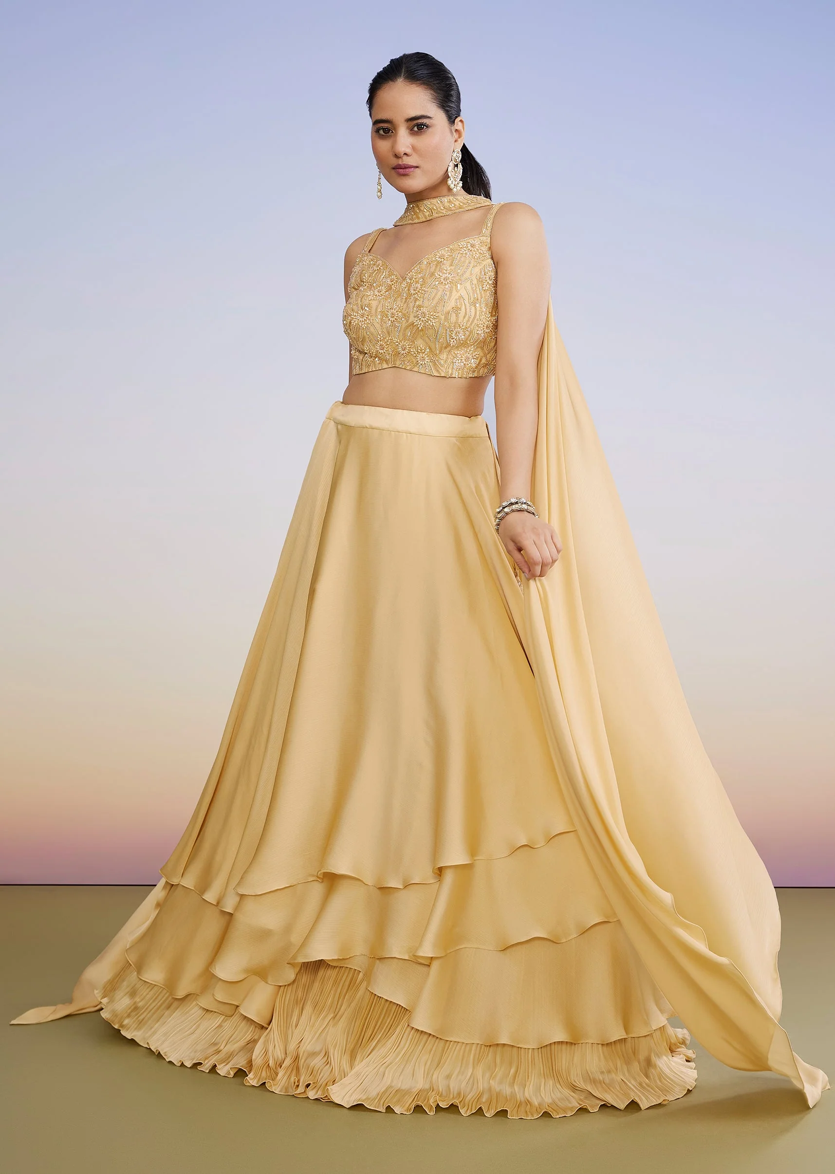 Light Gold Layered Lehenga - Image 4