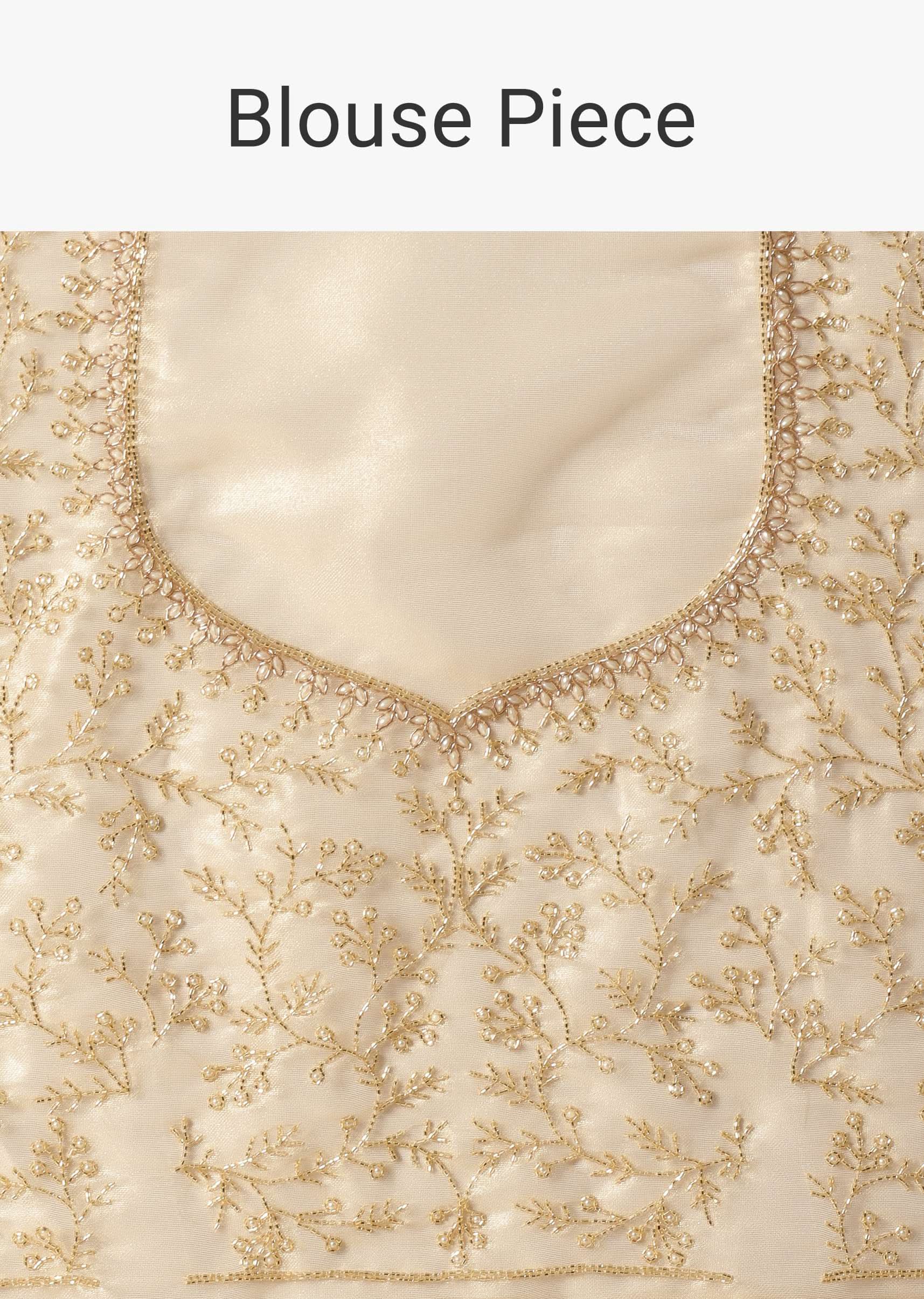 Light Gold Toned Foil Saree In Tissue With Cut Dana Embroidered Borders - Image 7