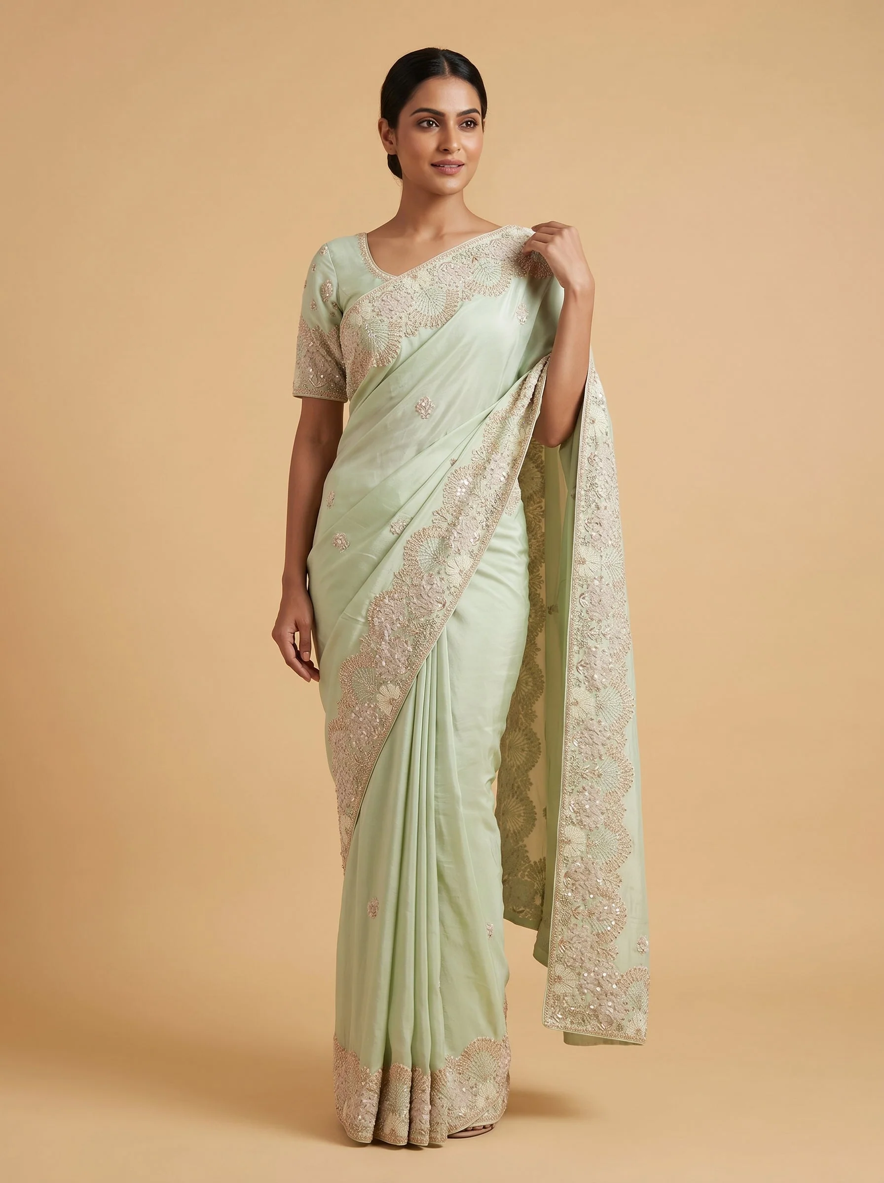 Light Green Soft Embroidered Saree