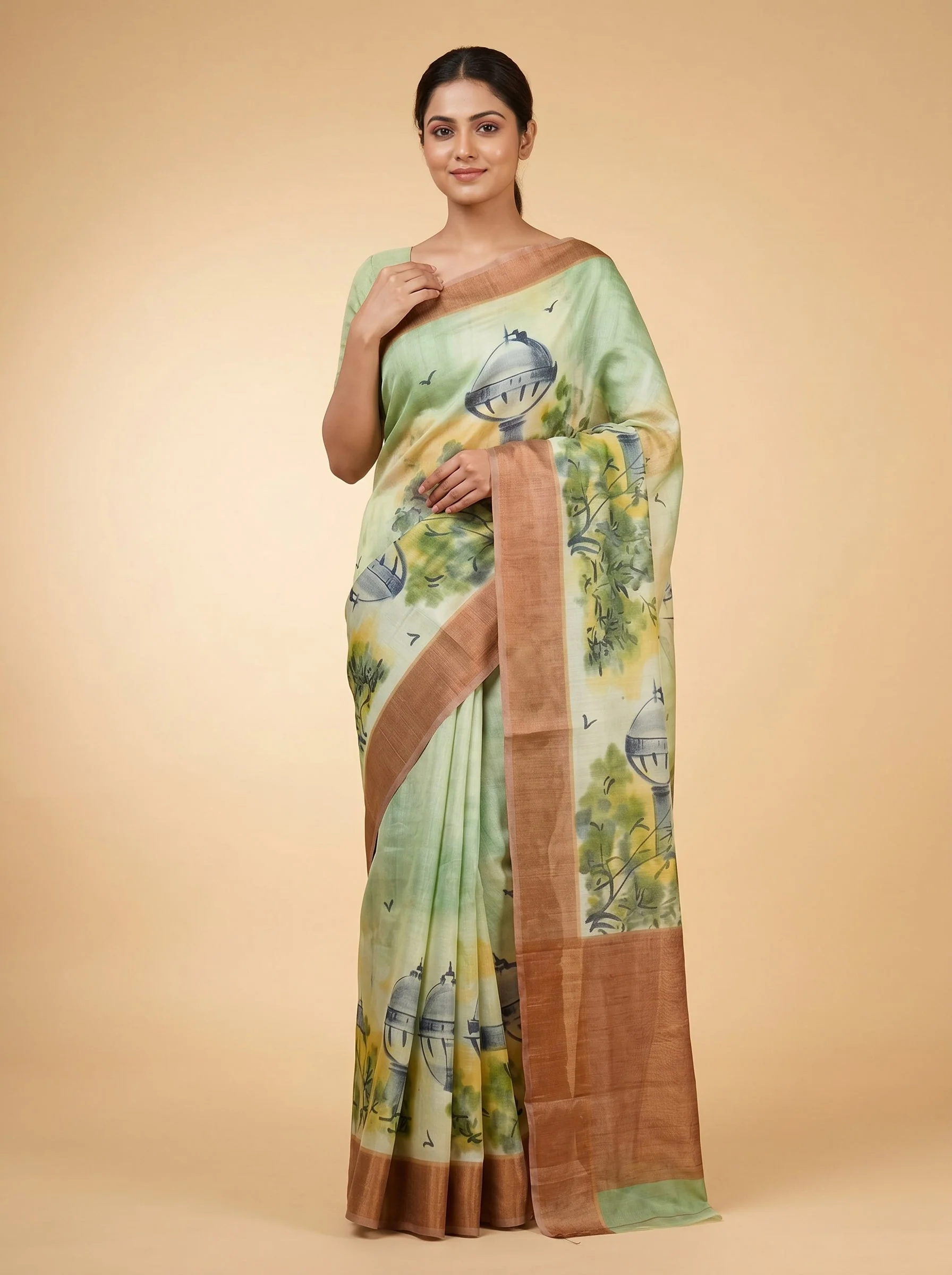Light Green Spring Tone Handloom Saree