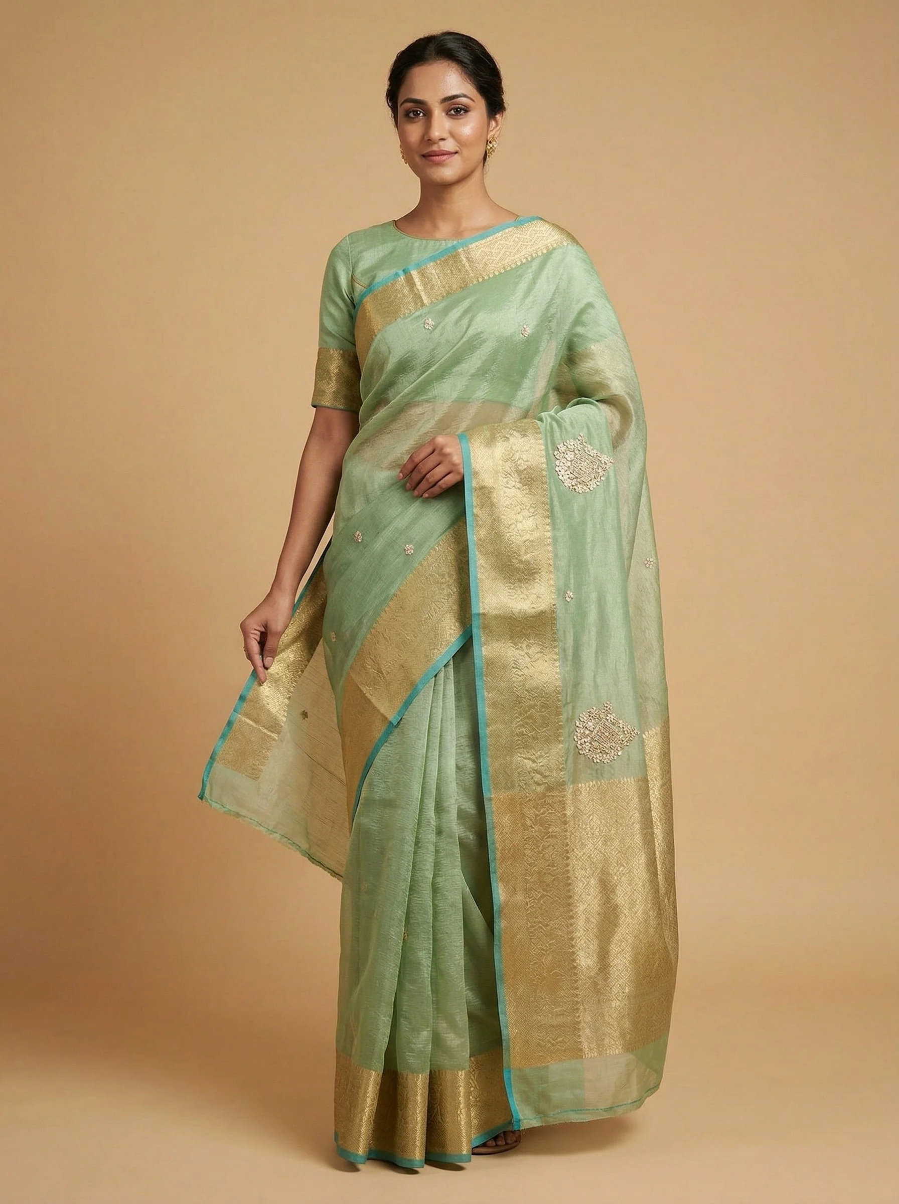 Light Green Weightless Embroidered Saree