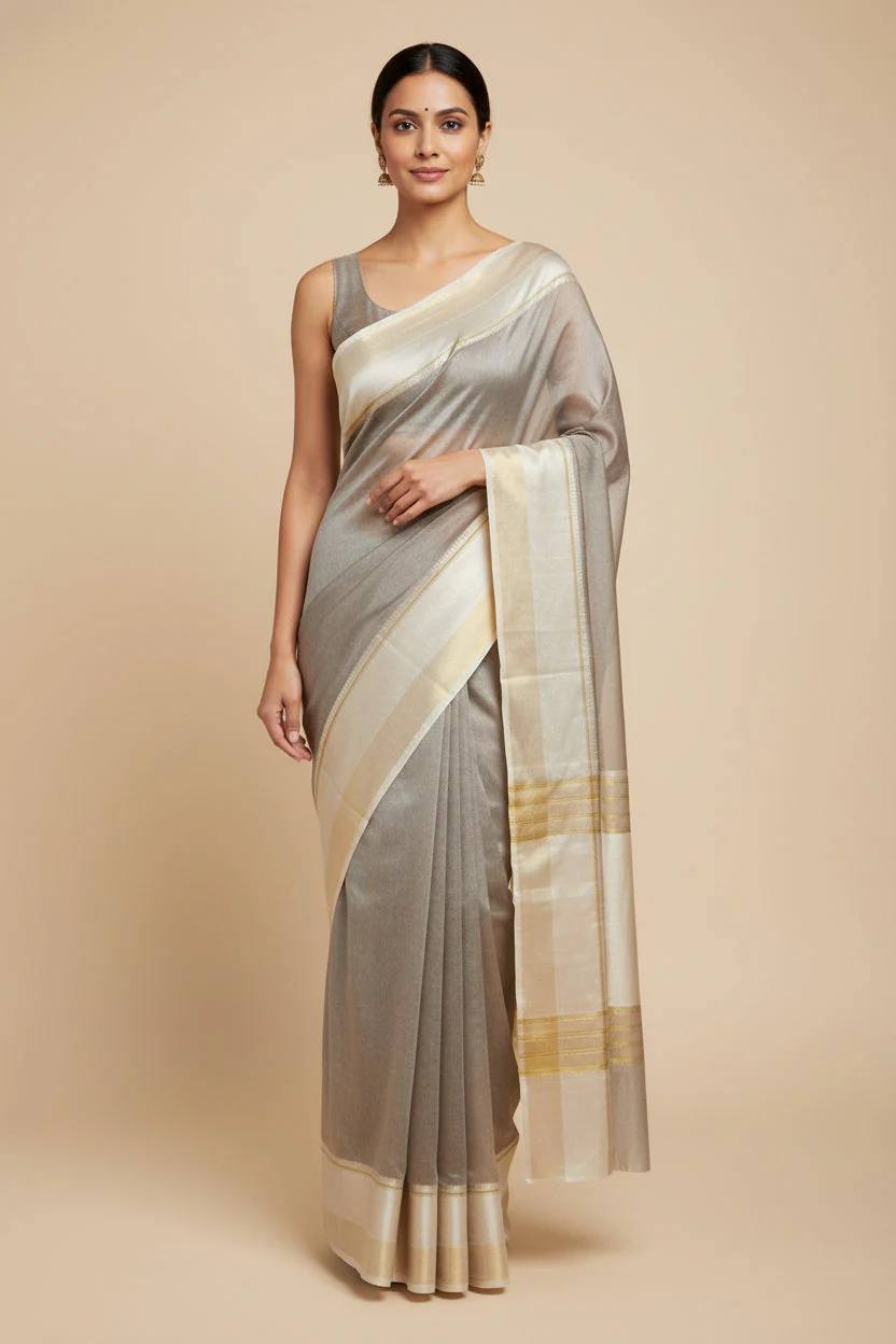Light Grey Calm Handloom Saree