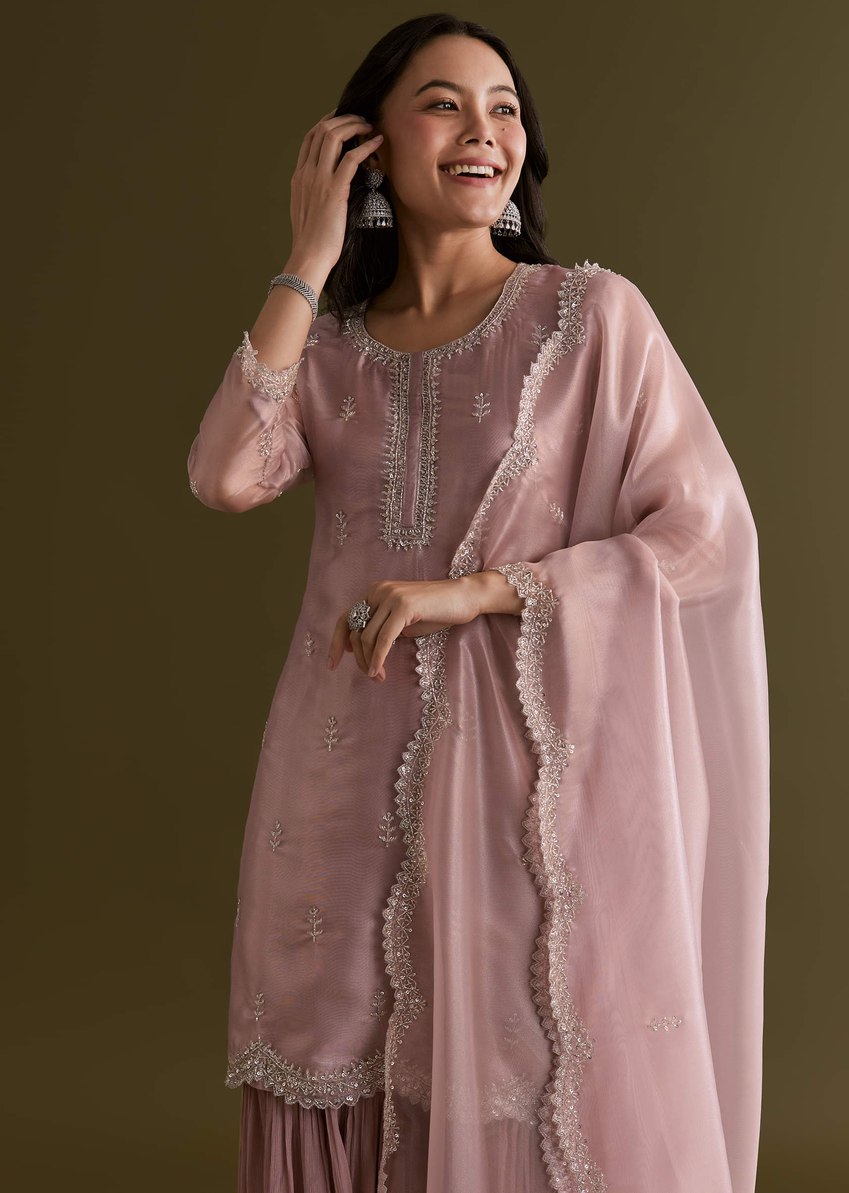Light Lavender Tissue Kurta Sharara Set With Sequins And Cutdana Work - Image 2