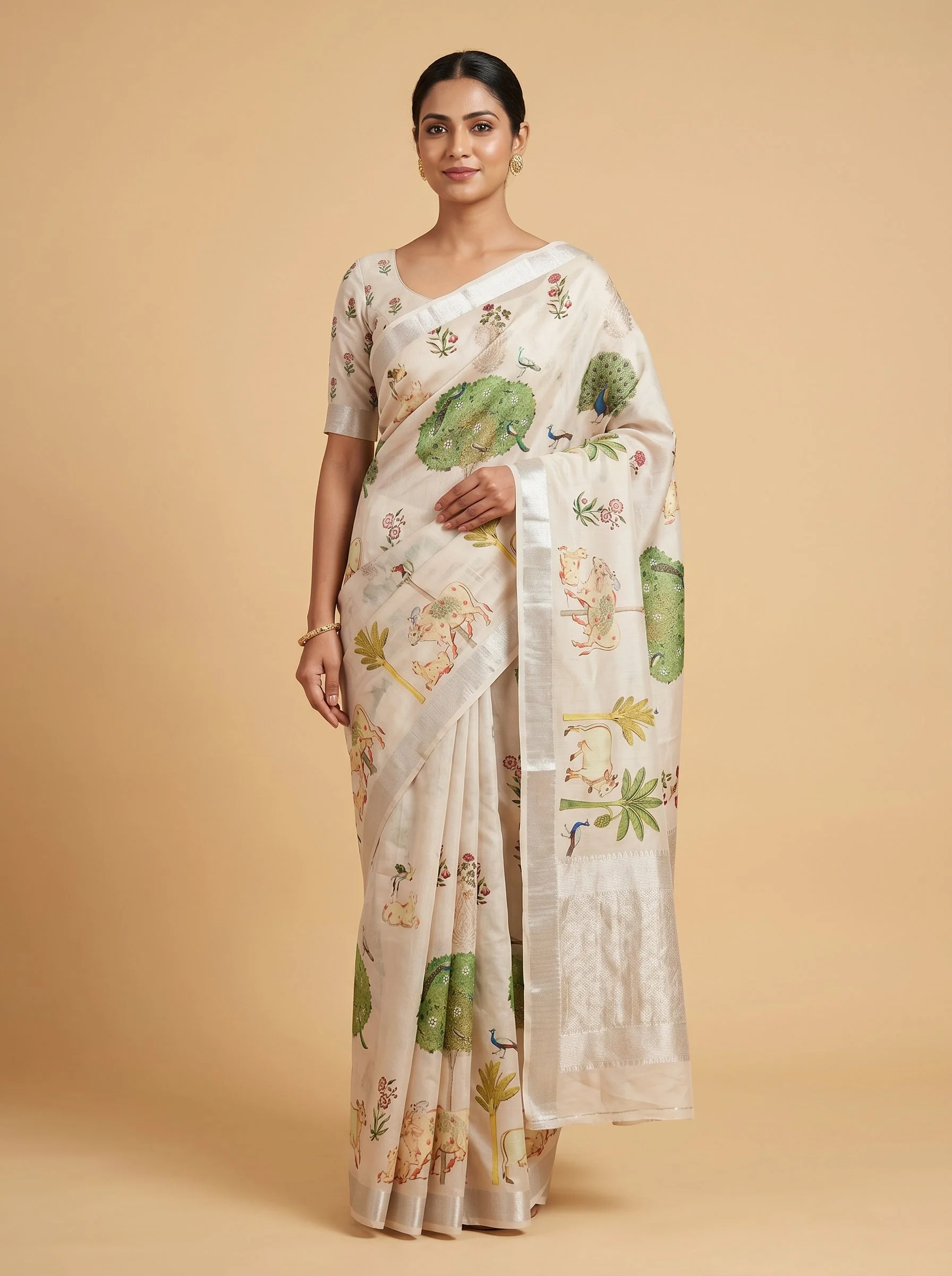 Light Peach Blush Flow Handloom Saree