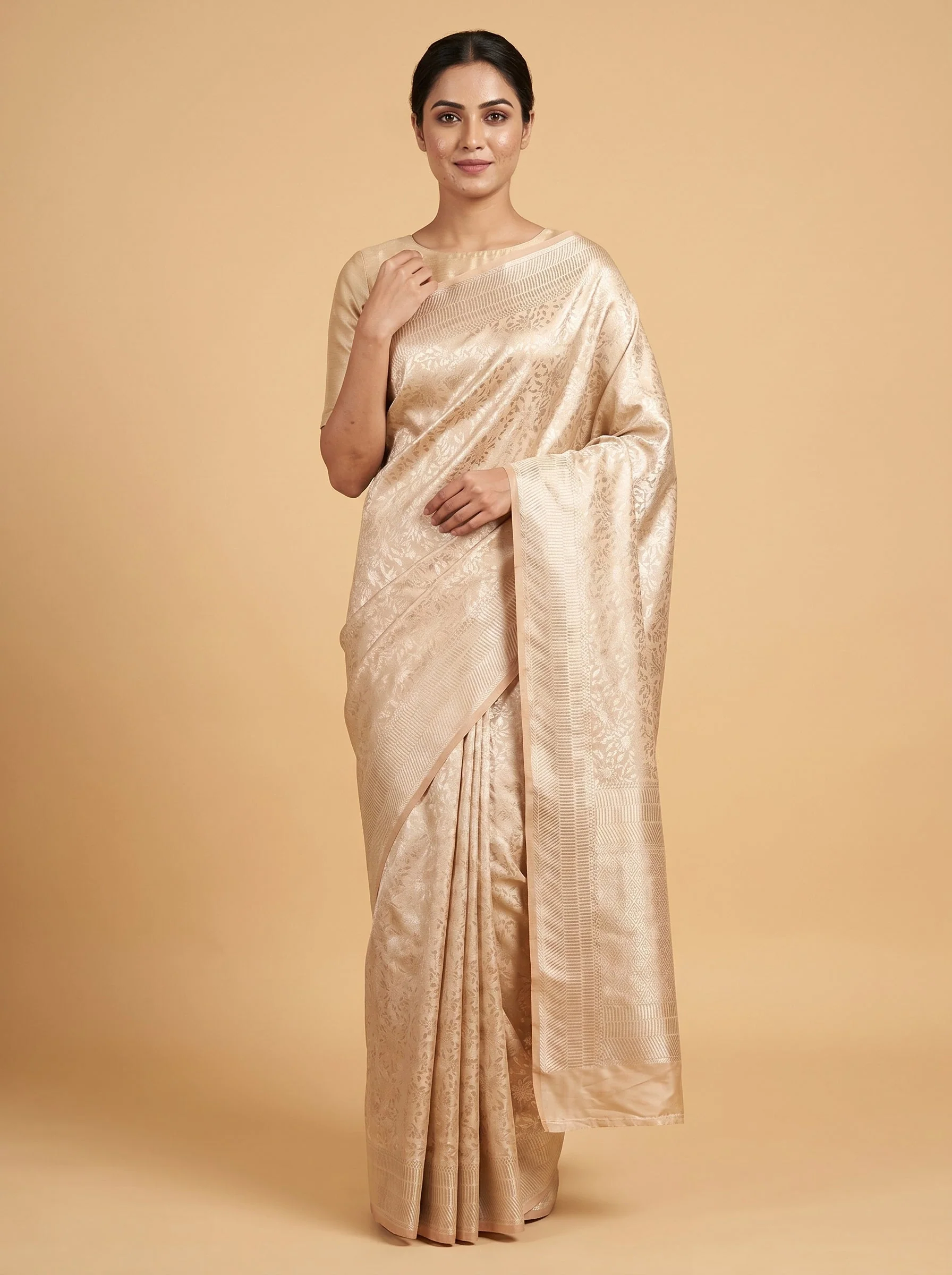 Light Peach Delicate Drape Handloom Saree
