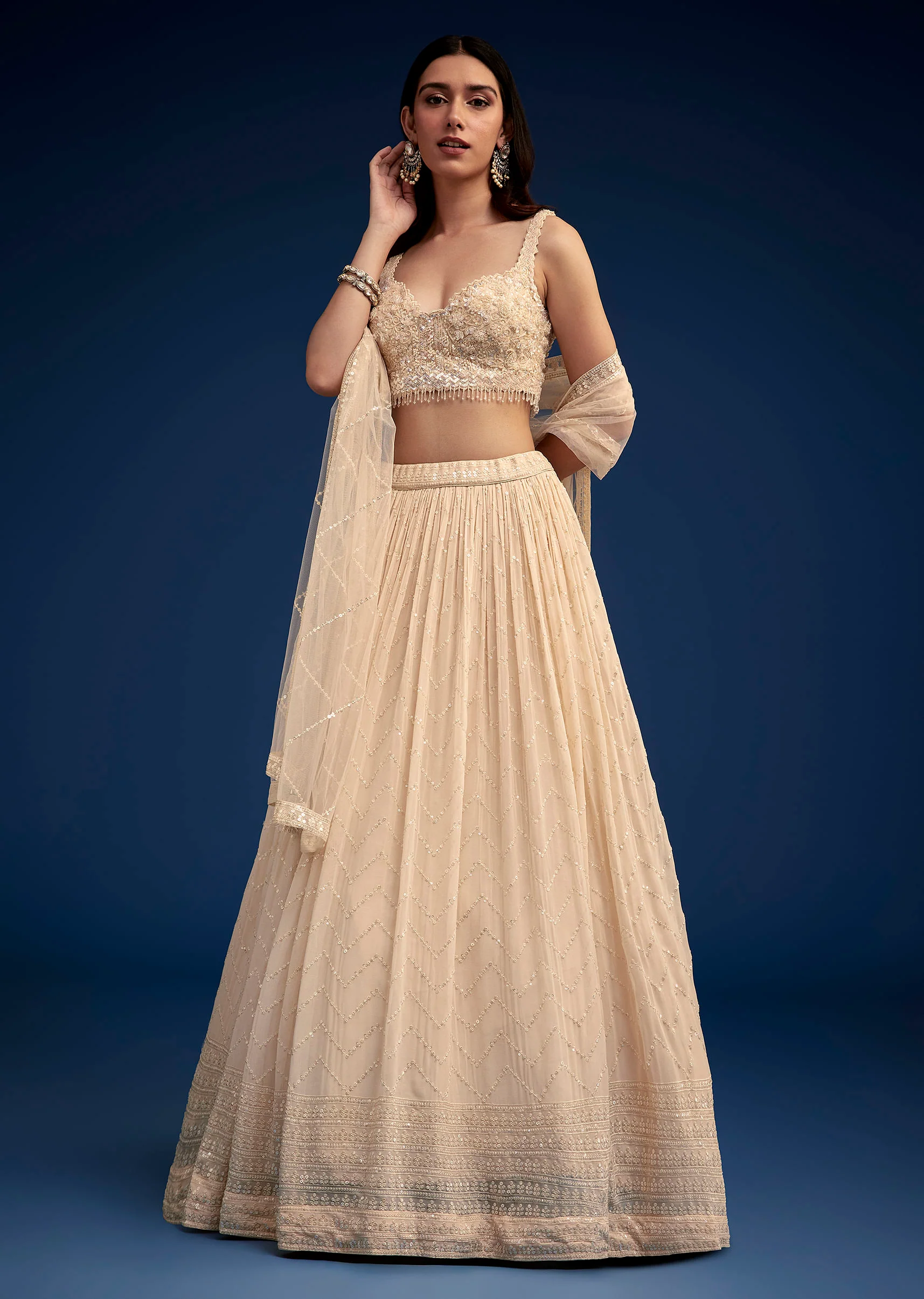 Light Peach Embroidered Lehenga Set - Image 3