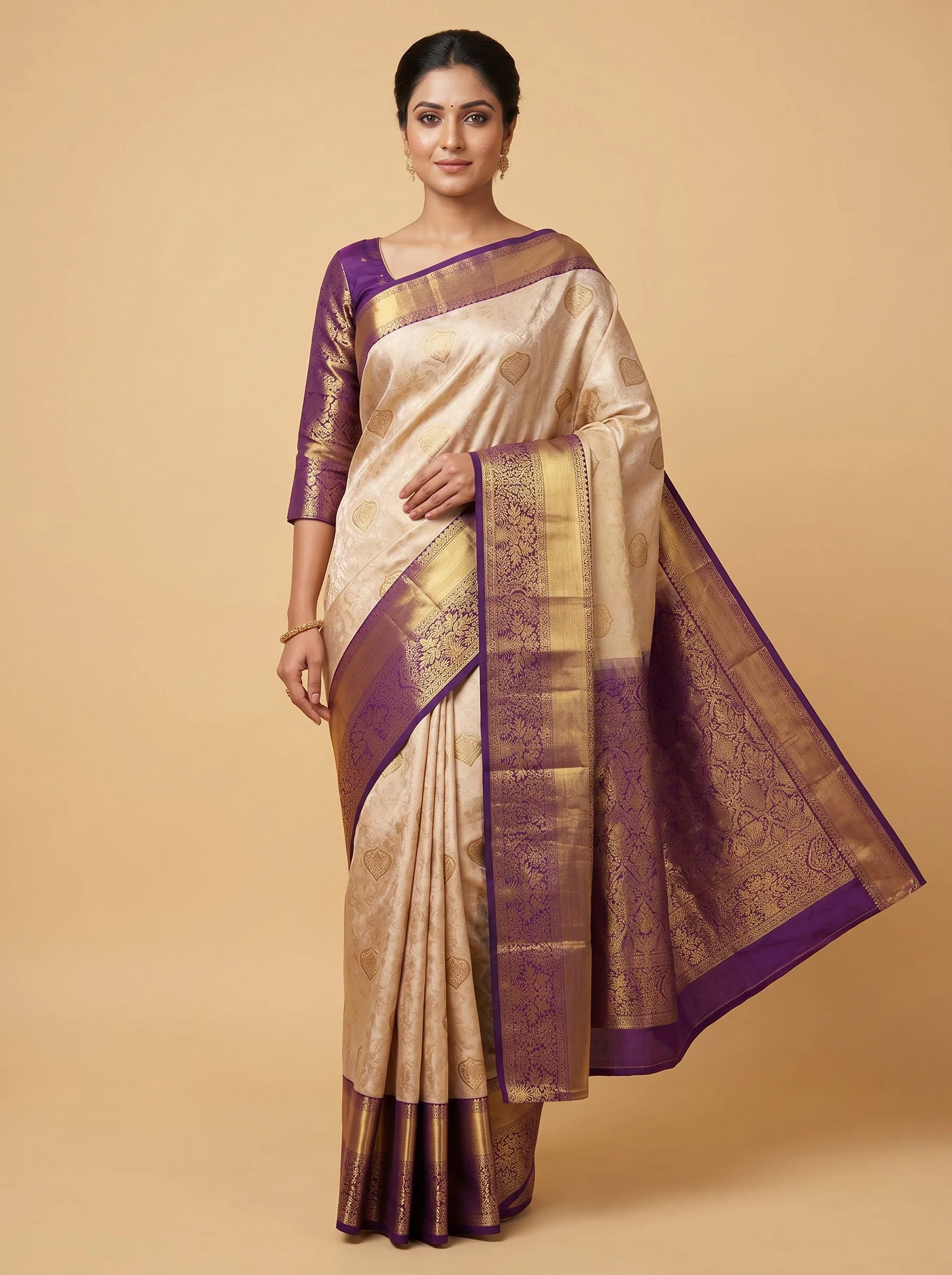 Light Peach Soft Tone Handloom Saree