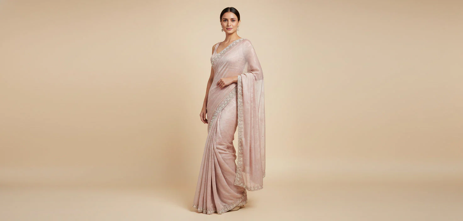 Light Pink Whisper Embroidered Saree