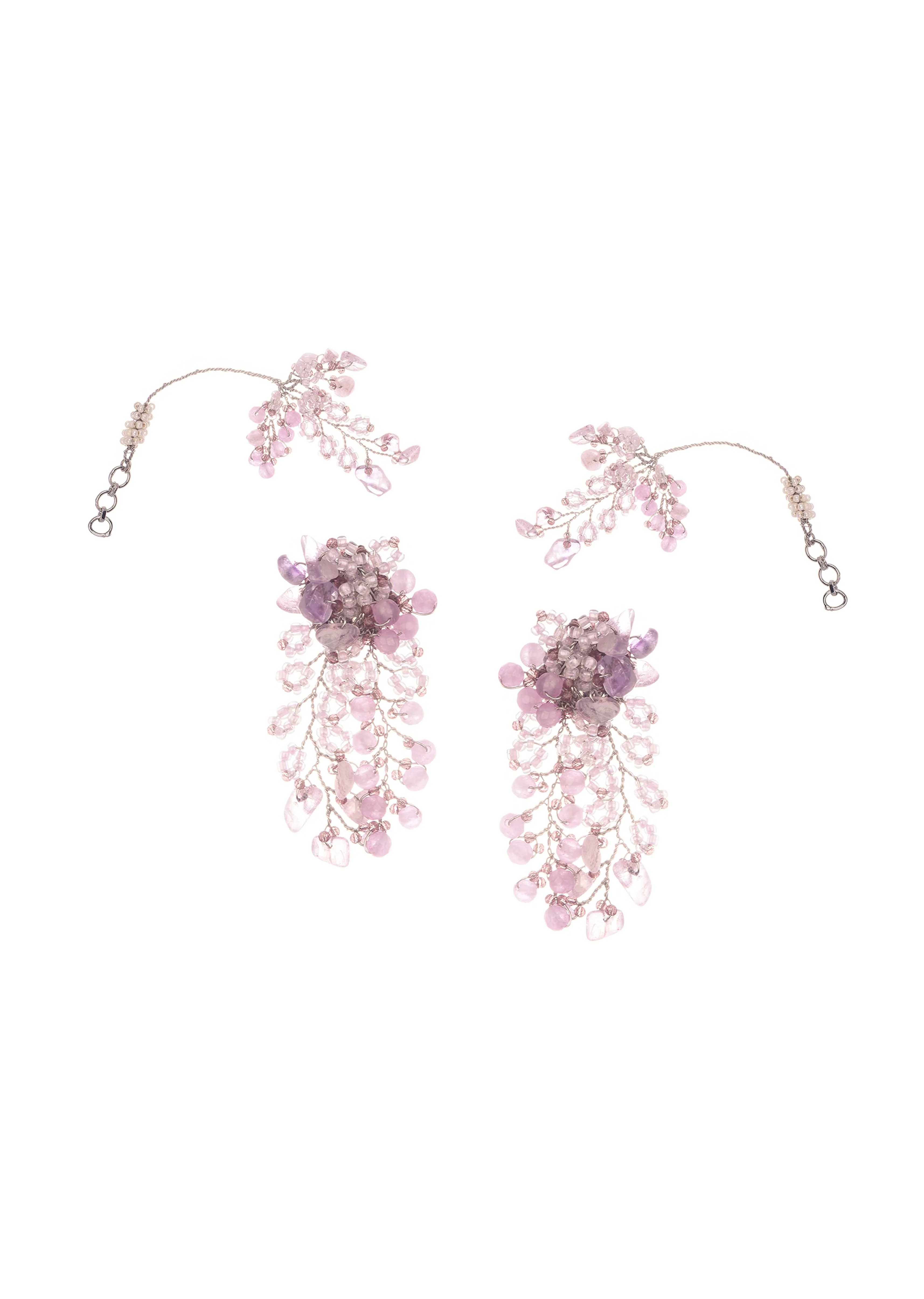 Lilac And Pink Handcrafted Stud Earrings In Mix Metal - Image 2