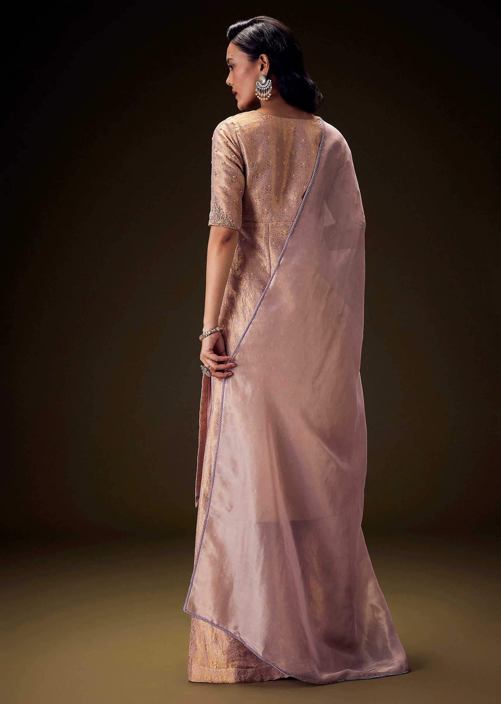 Lilac Brocade Embroidered Kurta With Palazzo And Dupatta - Image 5