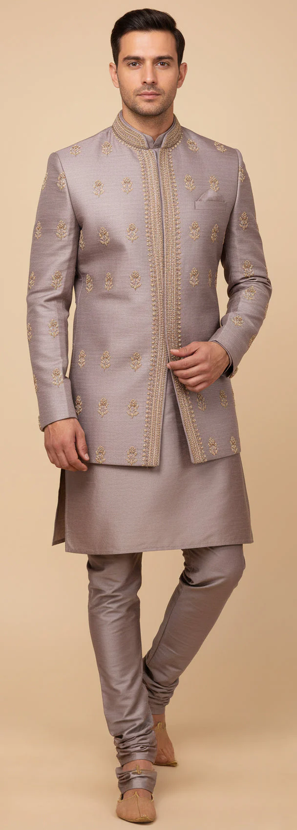 Lilac Designer Jacket Kurta Set - Image 2