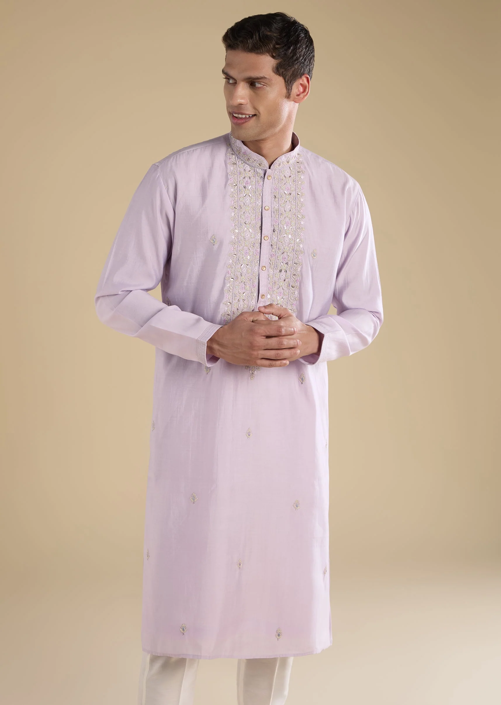 Lilac Embroidered Kurta Set With Pants - Image 3