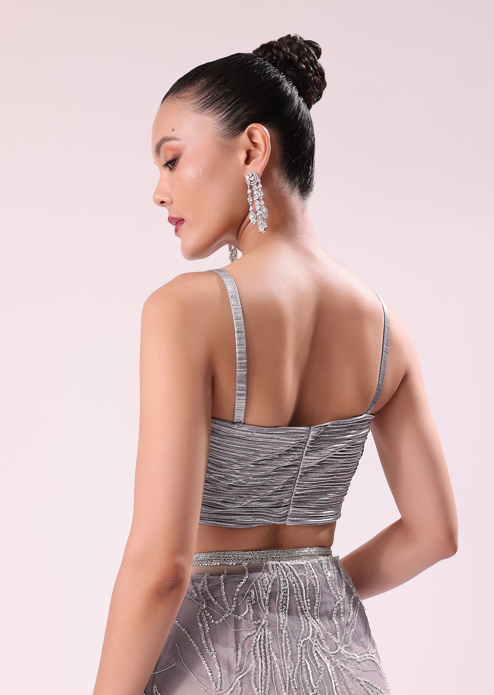 Lilac Fancy Sequence Net Saree With Ruched Stitched - Image 7