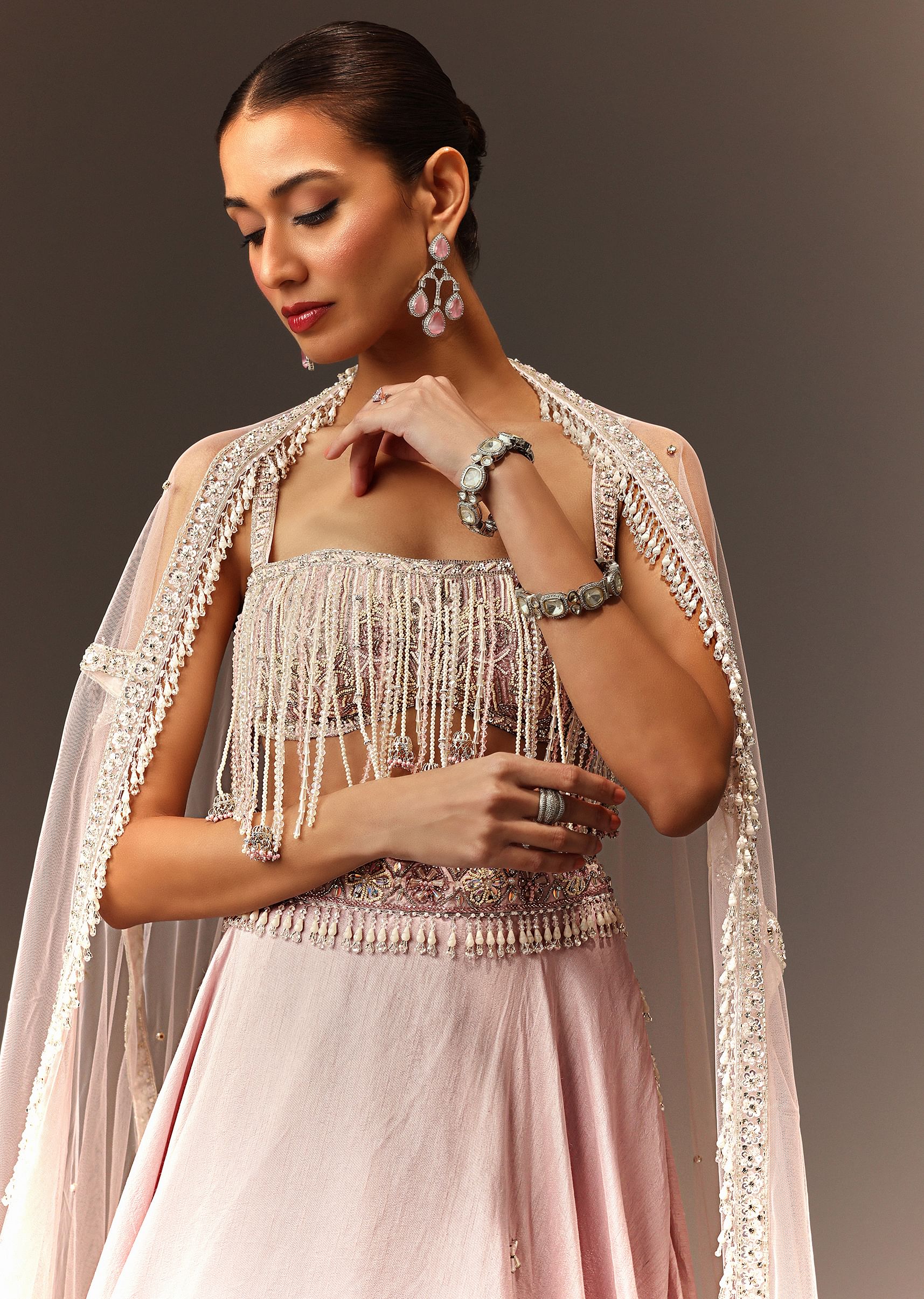 Lilac Lehenga And Stone Embellished Blouse With Dupatta - Image 4