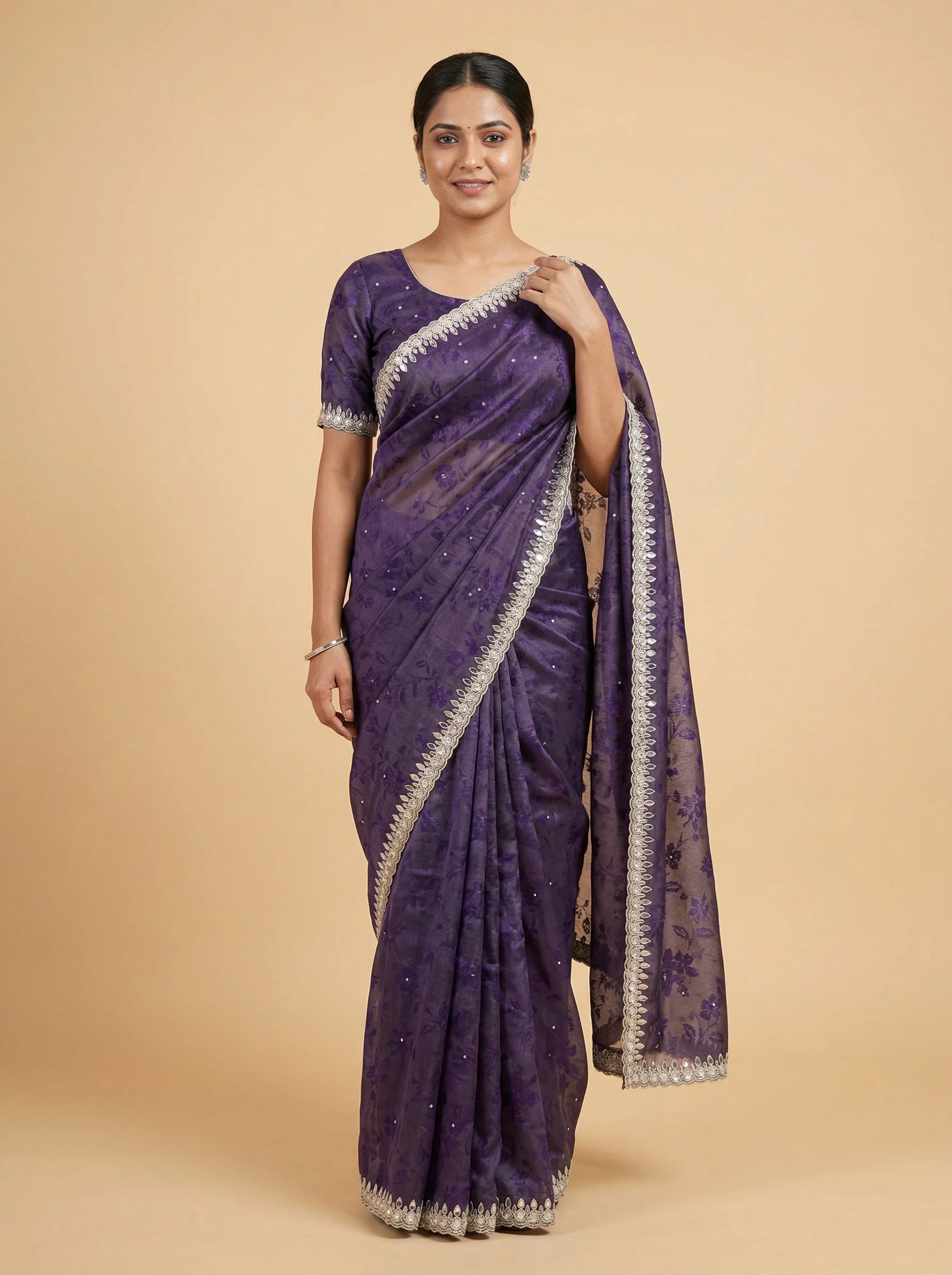 Lilac Purple Embroidered Saree