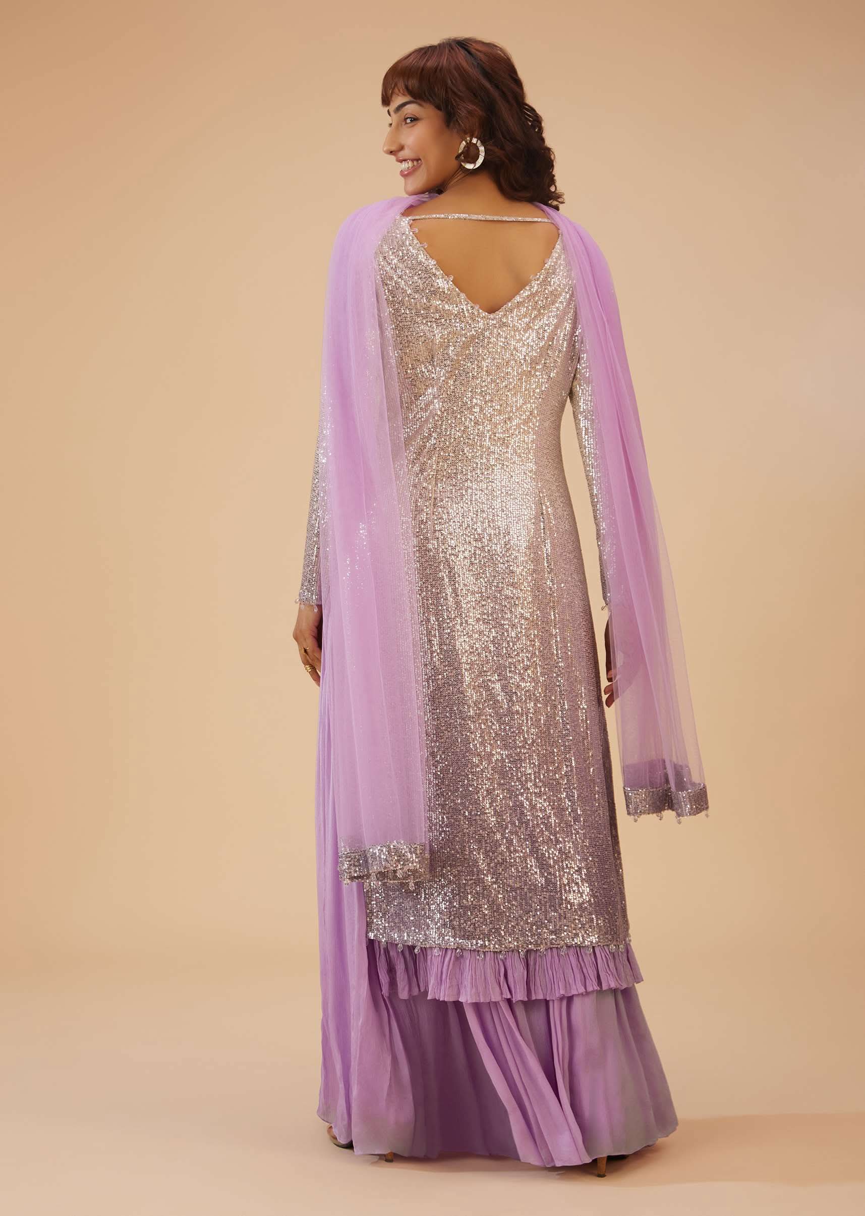 Lilac Purple Palazzo Suit Set In Sequin - Image 5