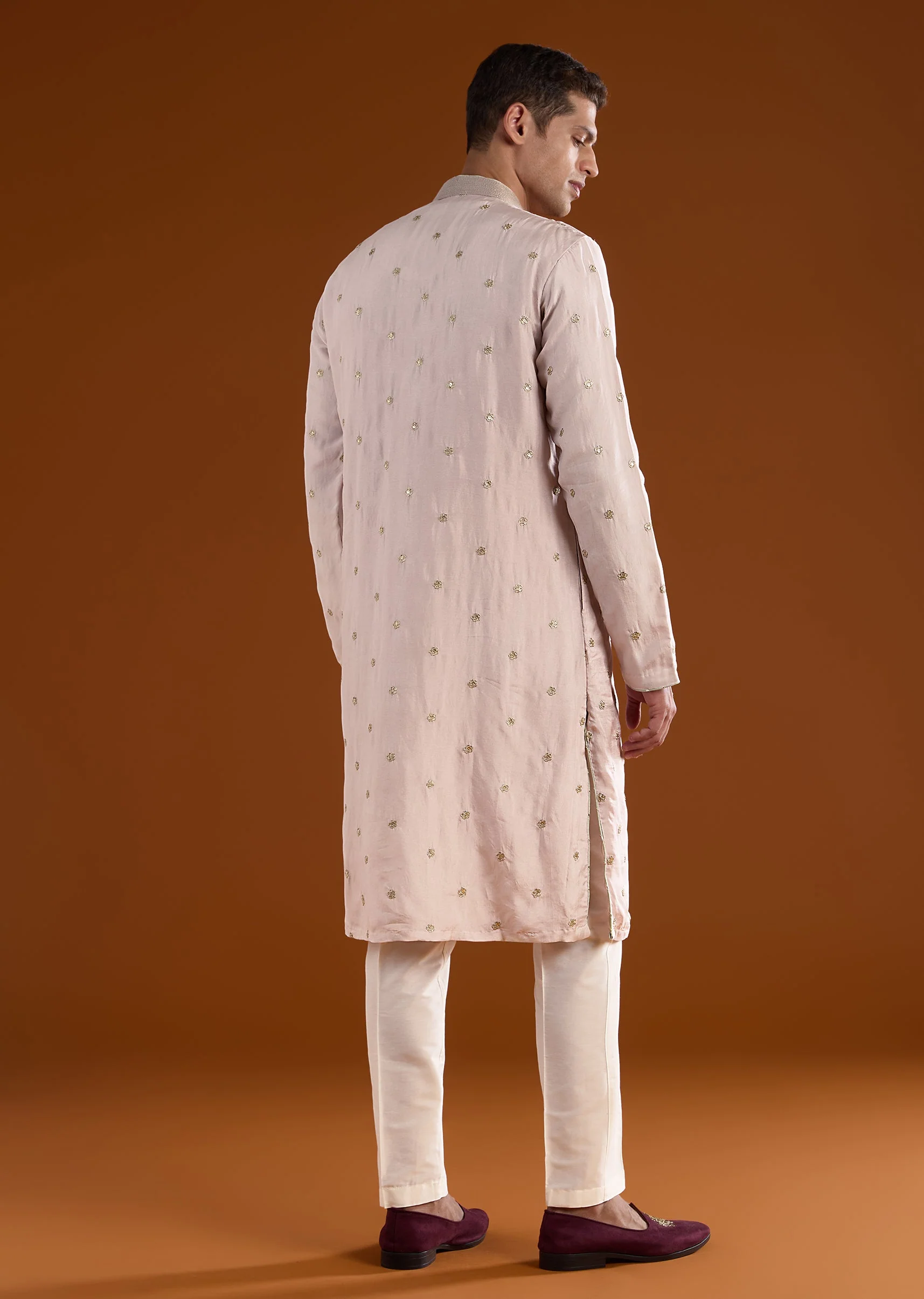 Lilac Silk Kurta Set With All Over Hand Embroidery - Image 5