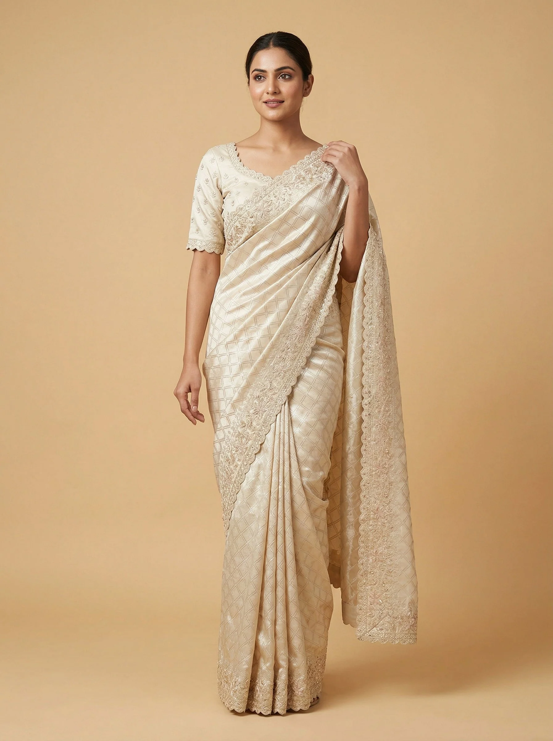Lustrous Golden Embroidered Saree