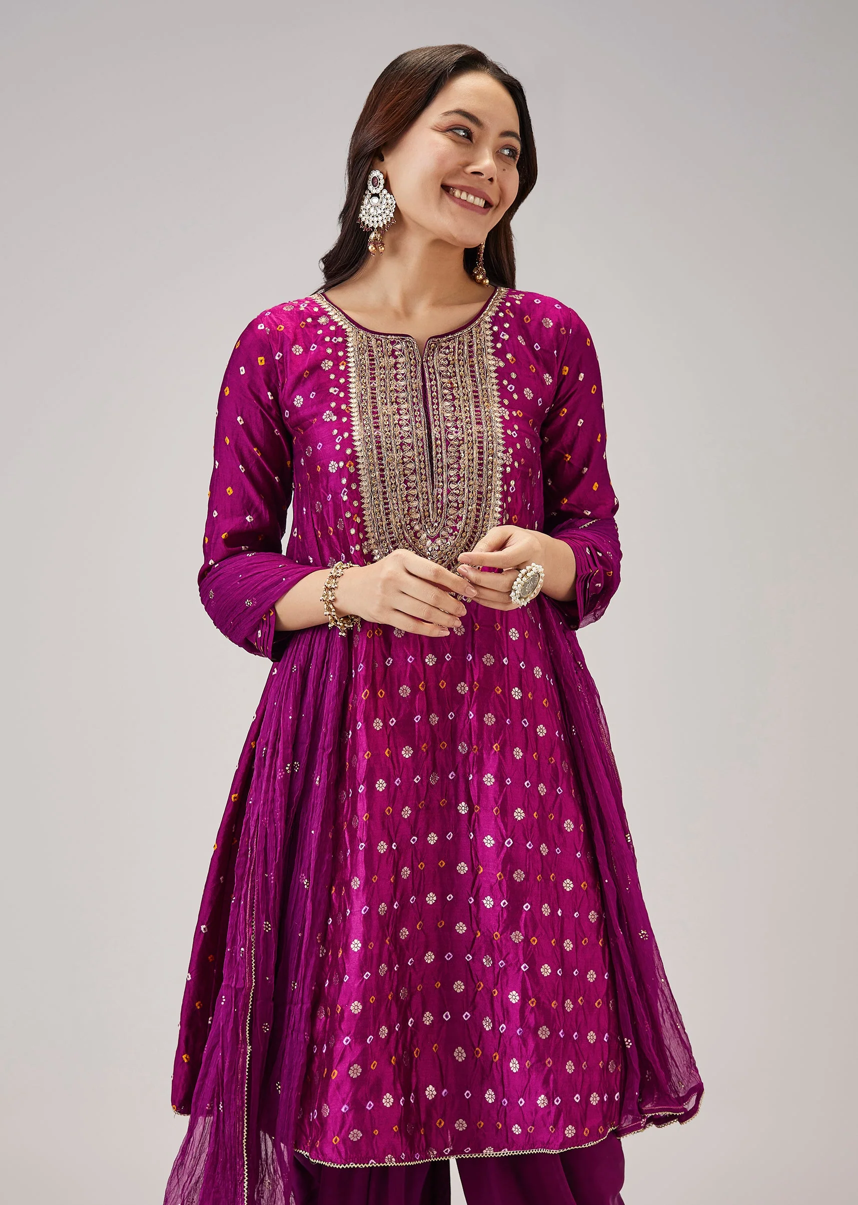 Magenta Bandhani Dhoti Pant Set With Gota Detailing - Image 4