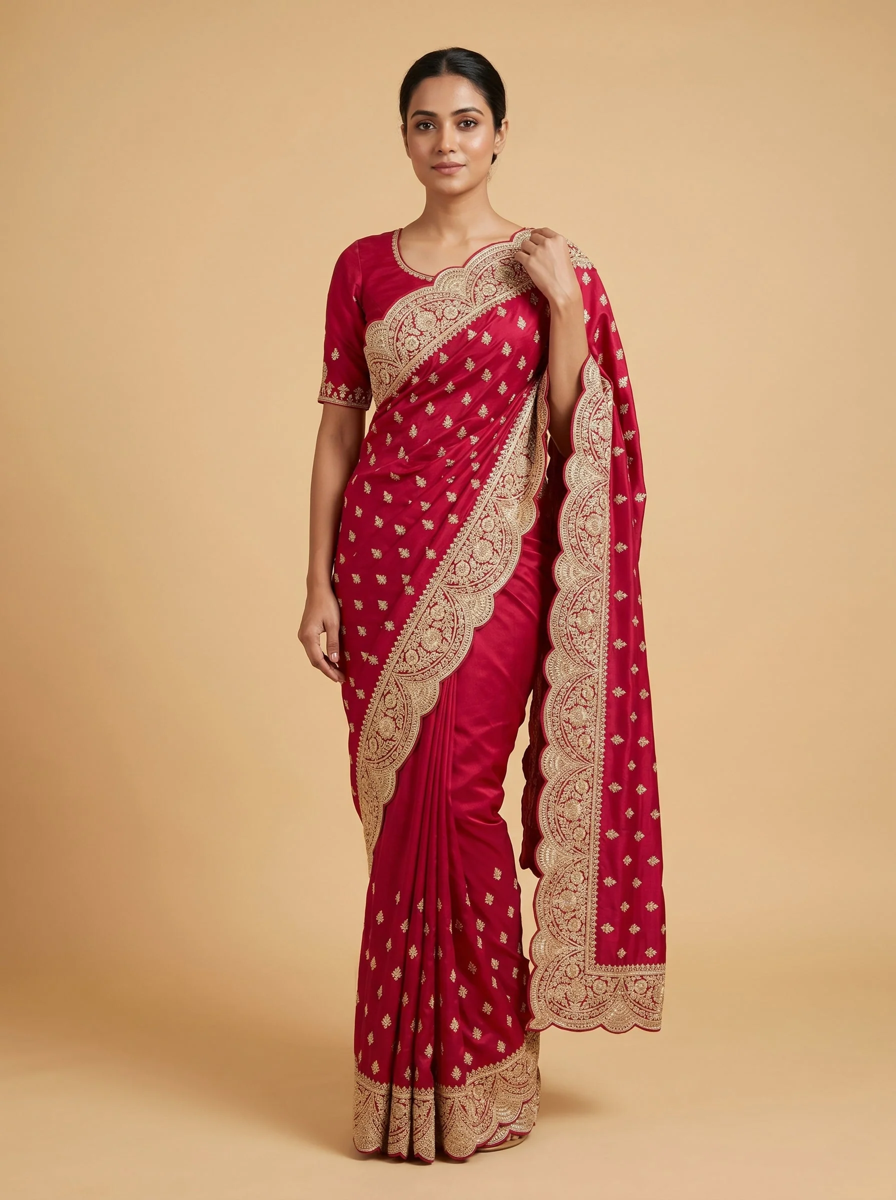 Magenta Bold Embroidery Saree