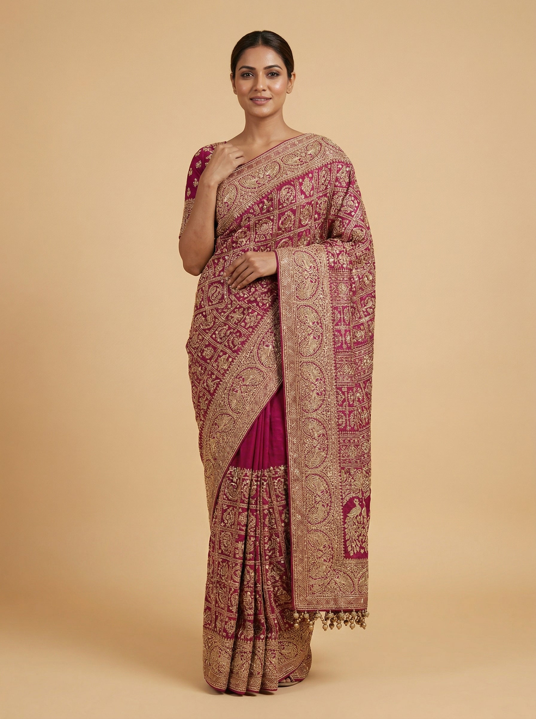 Magenta Deep-Tone Embroidered Saree