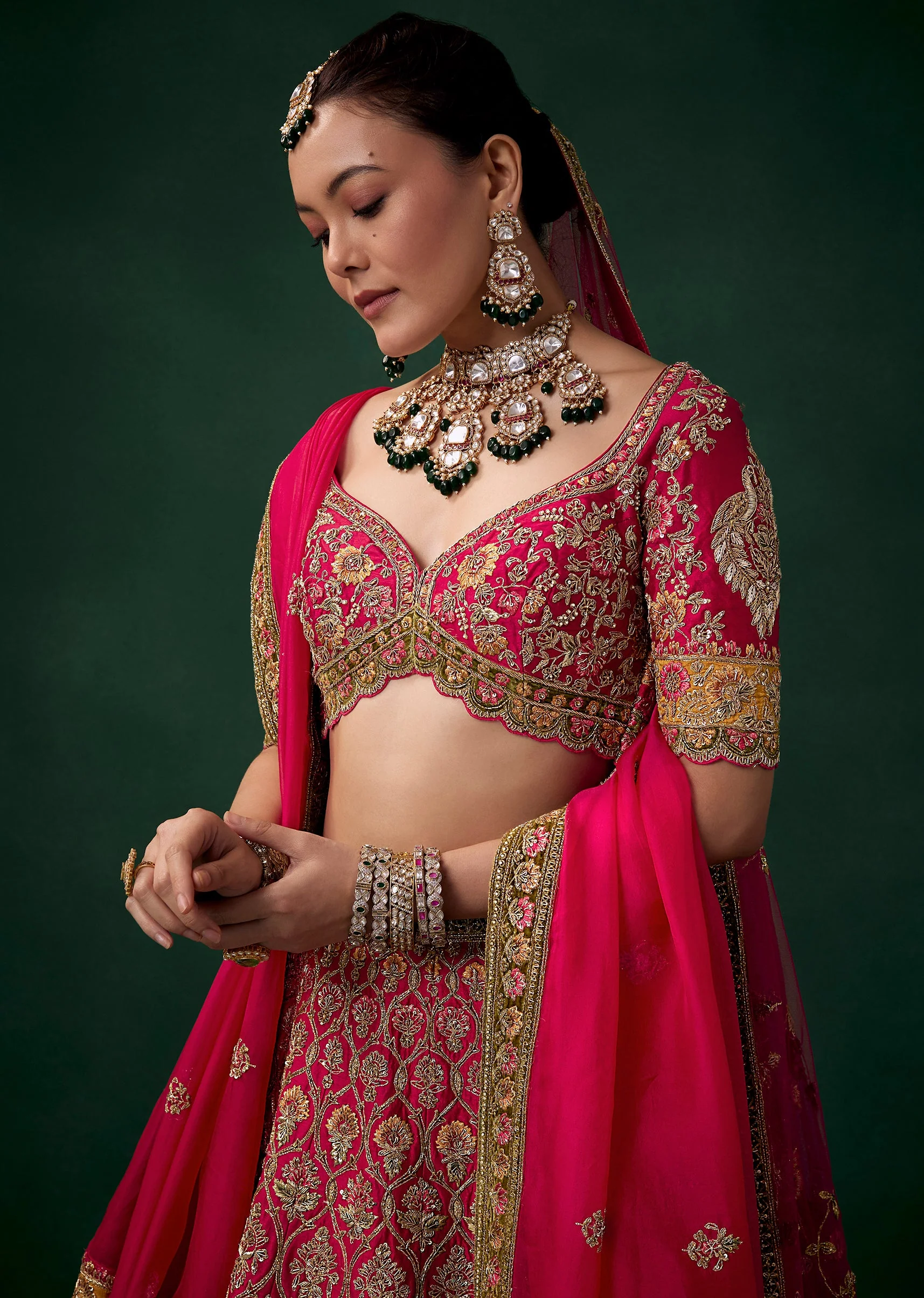 Magenta Sequin and Zari Embroidered Bridal Lehenga Set - Image 3