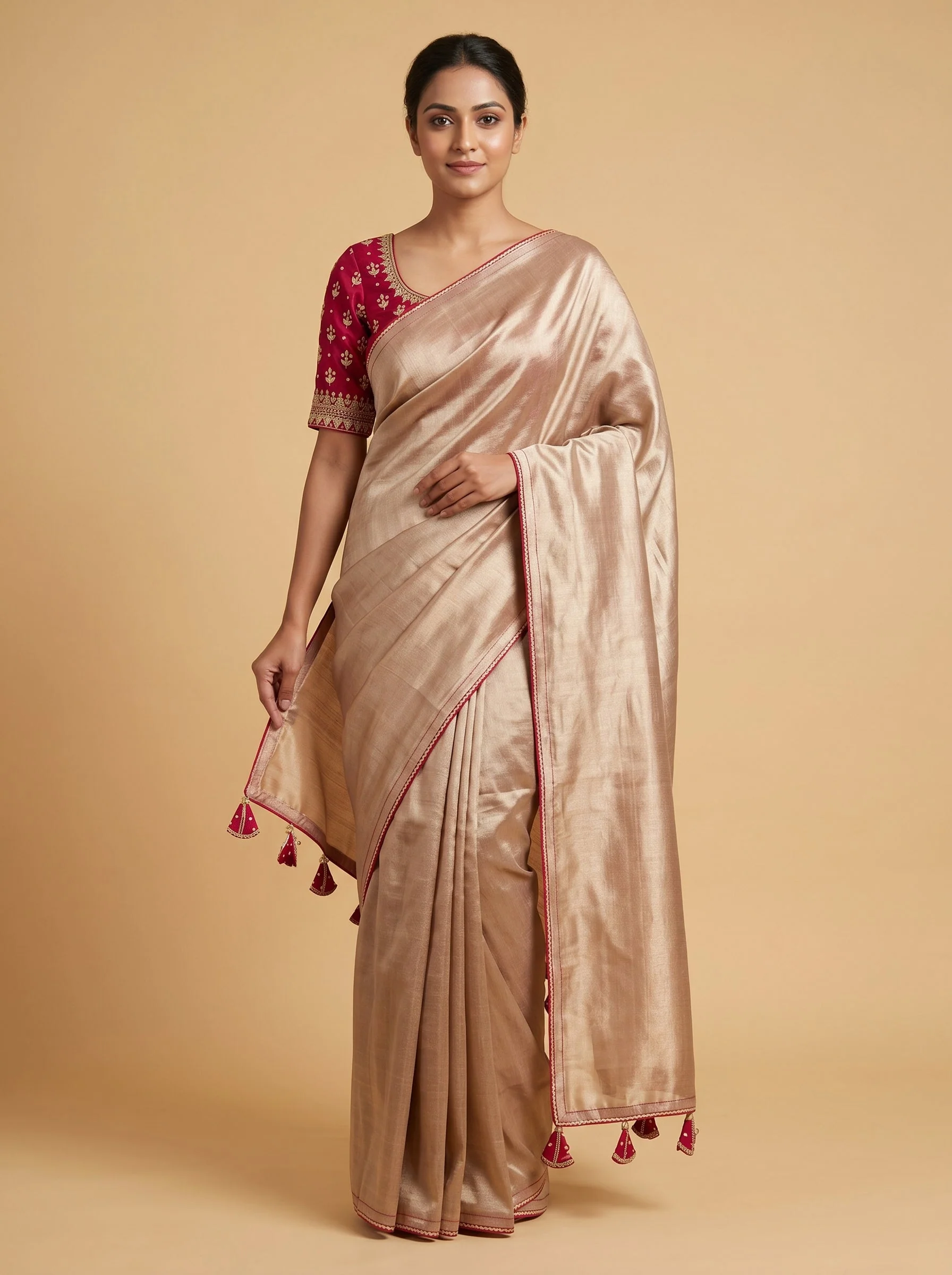 Magenta Vibrant Tone Embroidered Saree