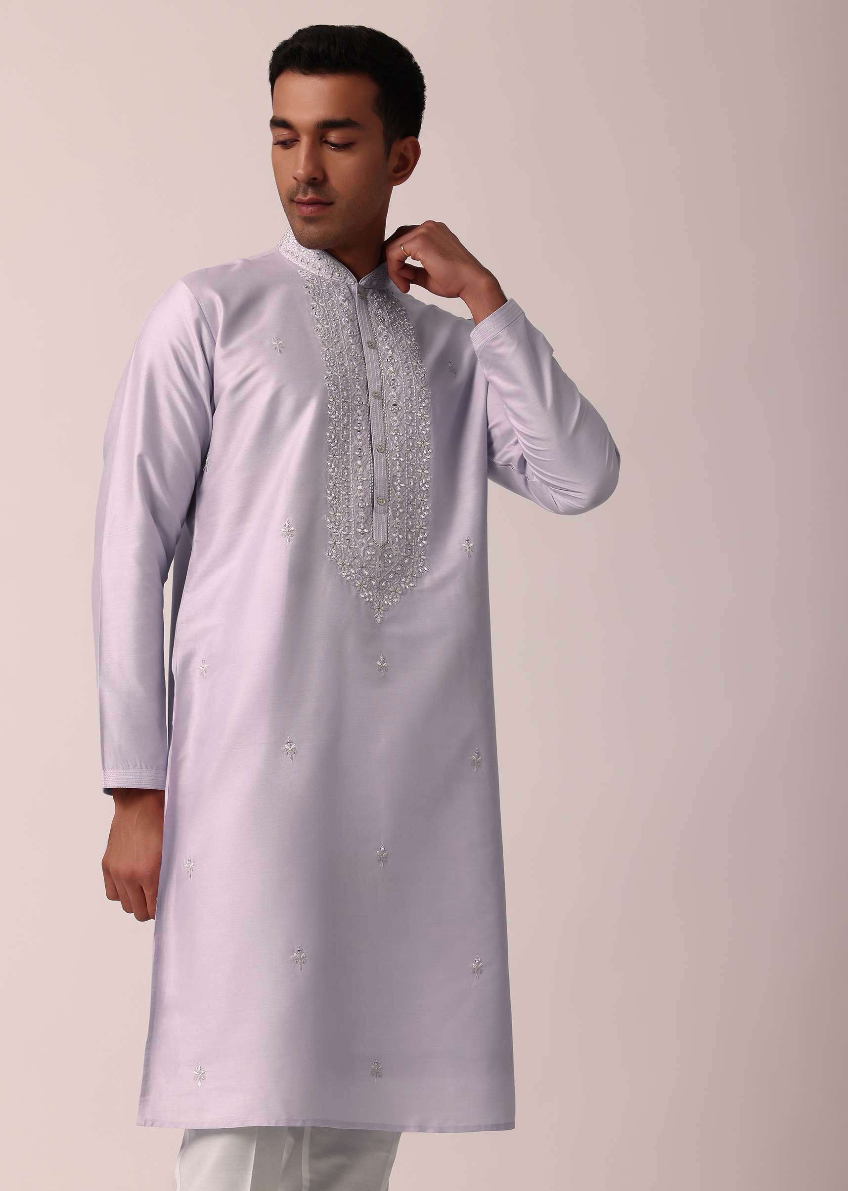 Majestic Festival Silk Kurta Set With Thread And Mirror Work - Image 2