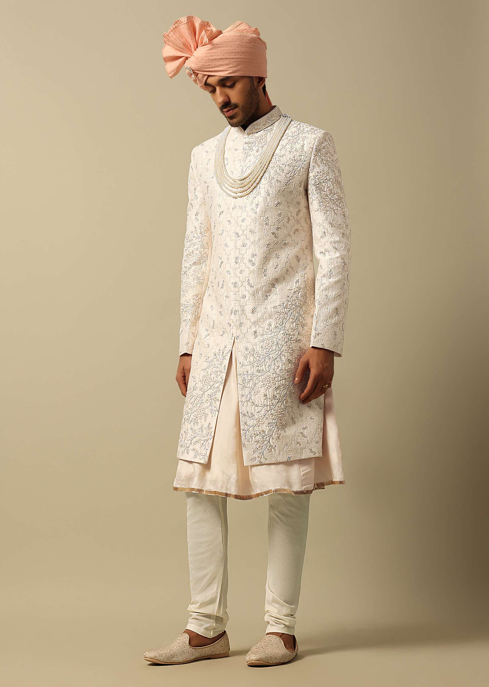 Majestic White Raw Silk Sherwani - Image 3