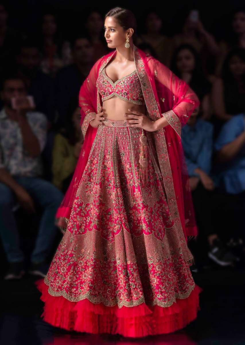 Malaika Arora In Kalki French Pink Raw Silk Heavy Embroidered Lehenga With Net Ruching - Image 3