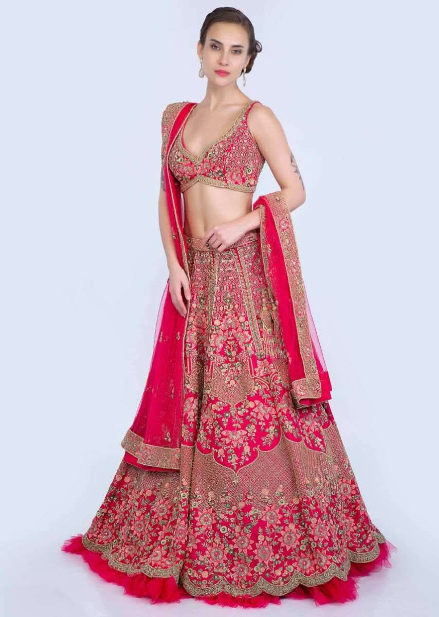 Malaika Arora In Kalki French Pink Raw Silk Heavy Embroidered Lehenga With Net Ruching - Image 7