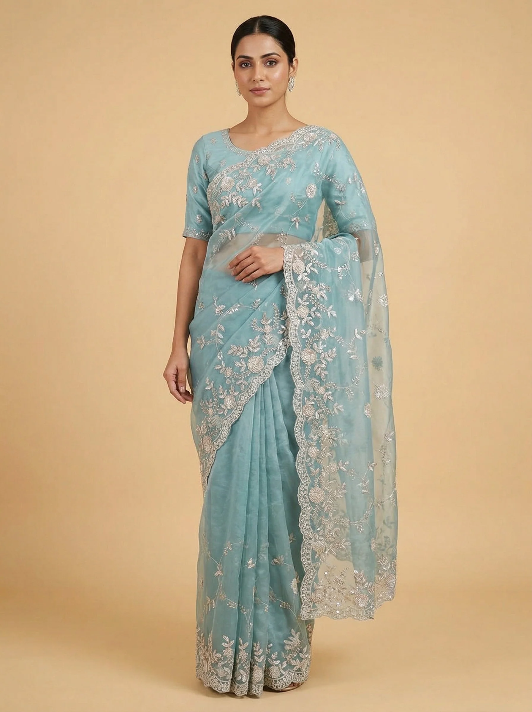 Marina Sea Green Embroidered Saree