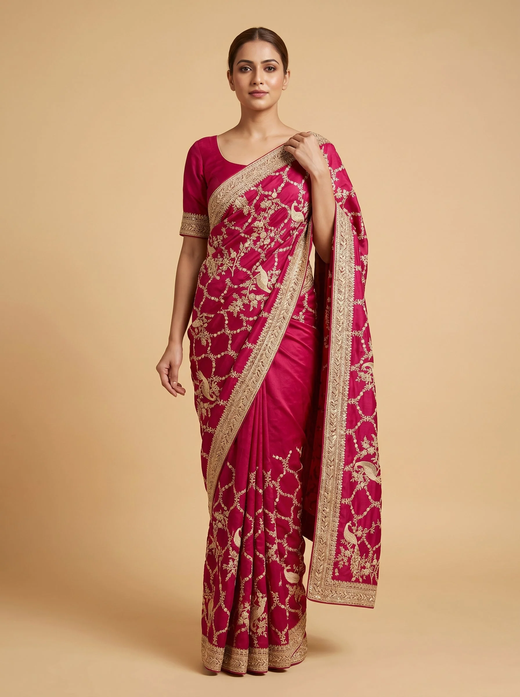 Maroon Brocade Jacquard Saree