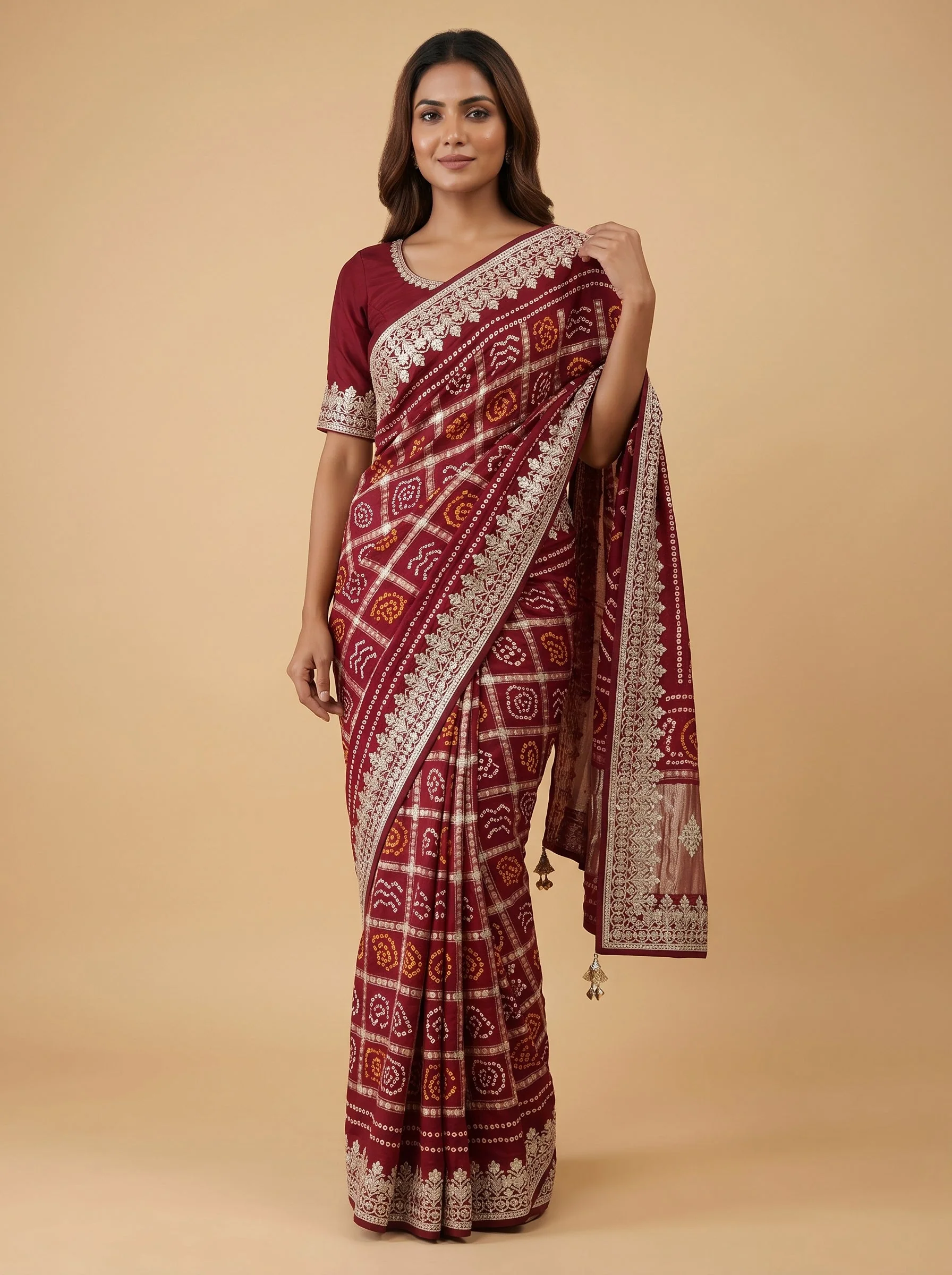 Maroon Classic Bandhani Saree