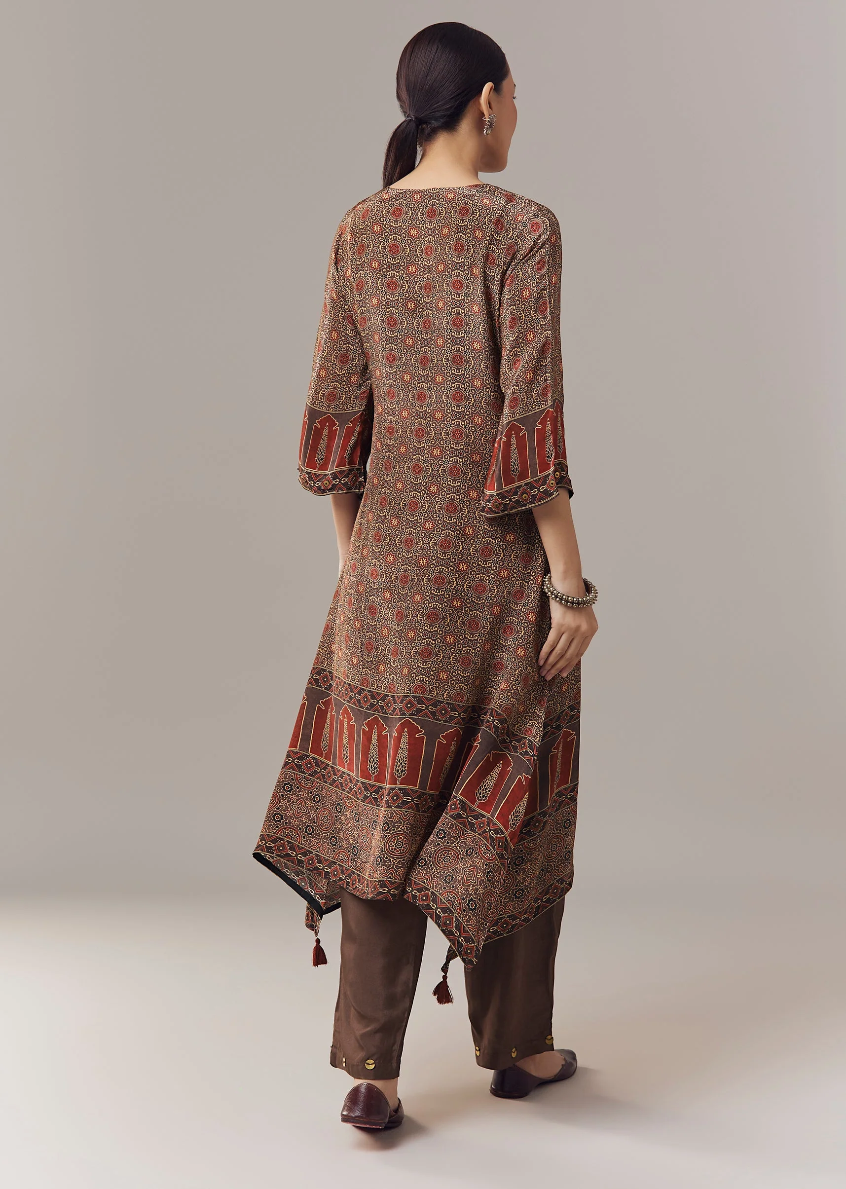 Maroon Coord Set In Ajrakh Print With Sequins Work - Image 5