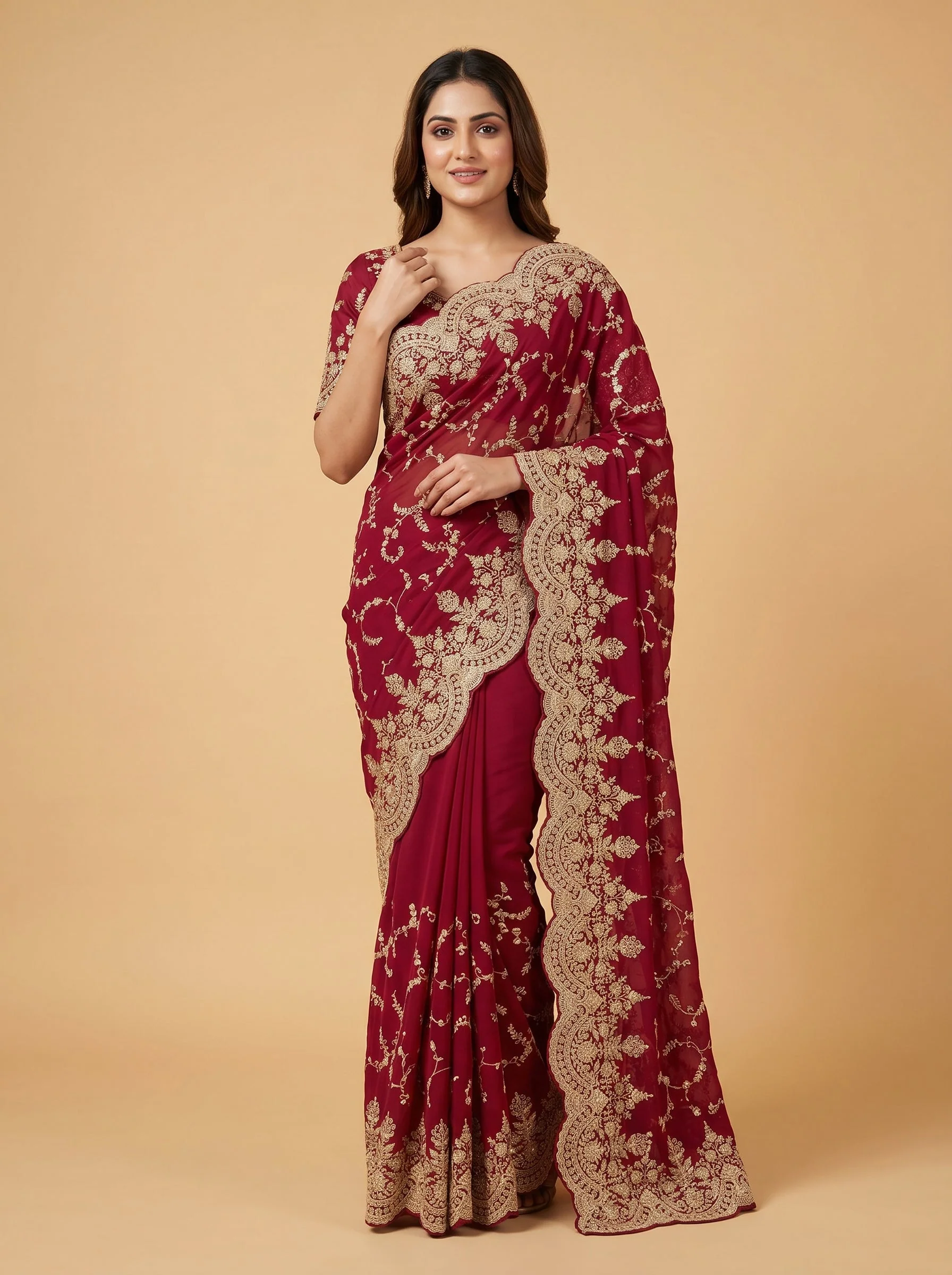 Maroon Decorous Embroidered Saree